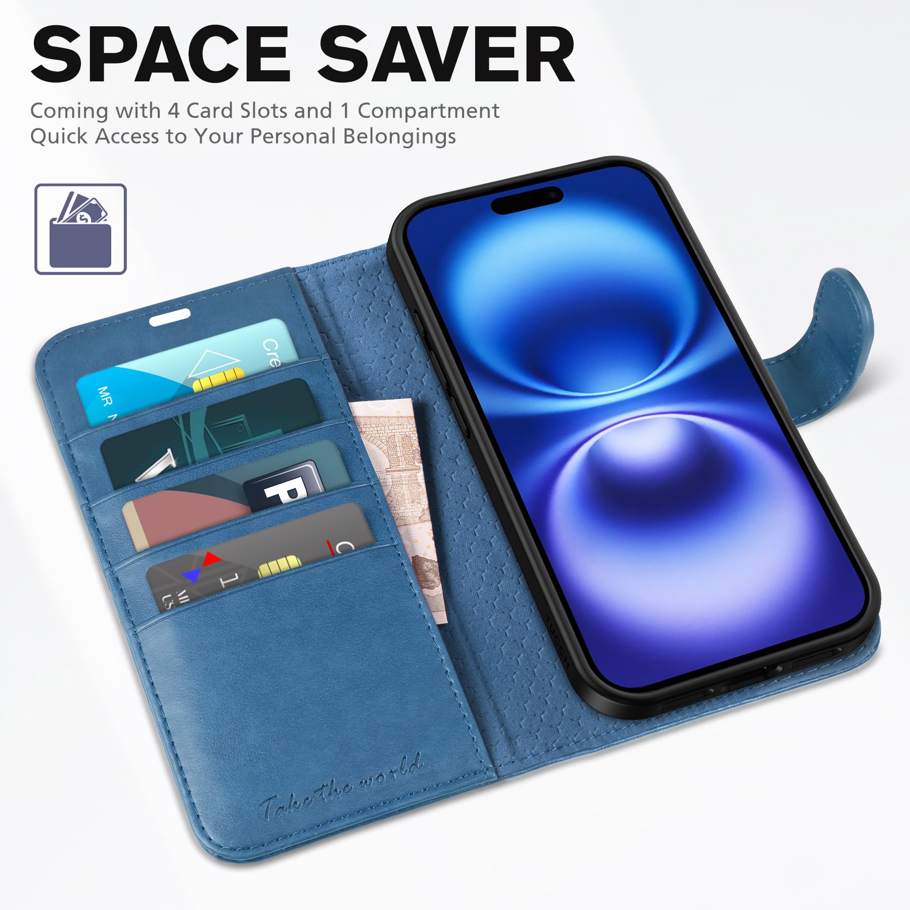 TUCCH Case Wallet for iPhone 16 Plus, RFID Blocking 4 Card Holder Kickstand [Shockproof TPU Interior Shell], PU Leather Magnetic Protective Flip Cover 6.7" 2024, Black