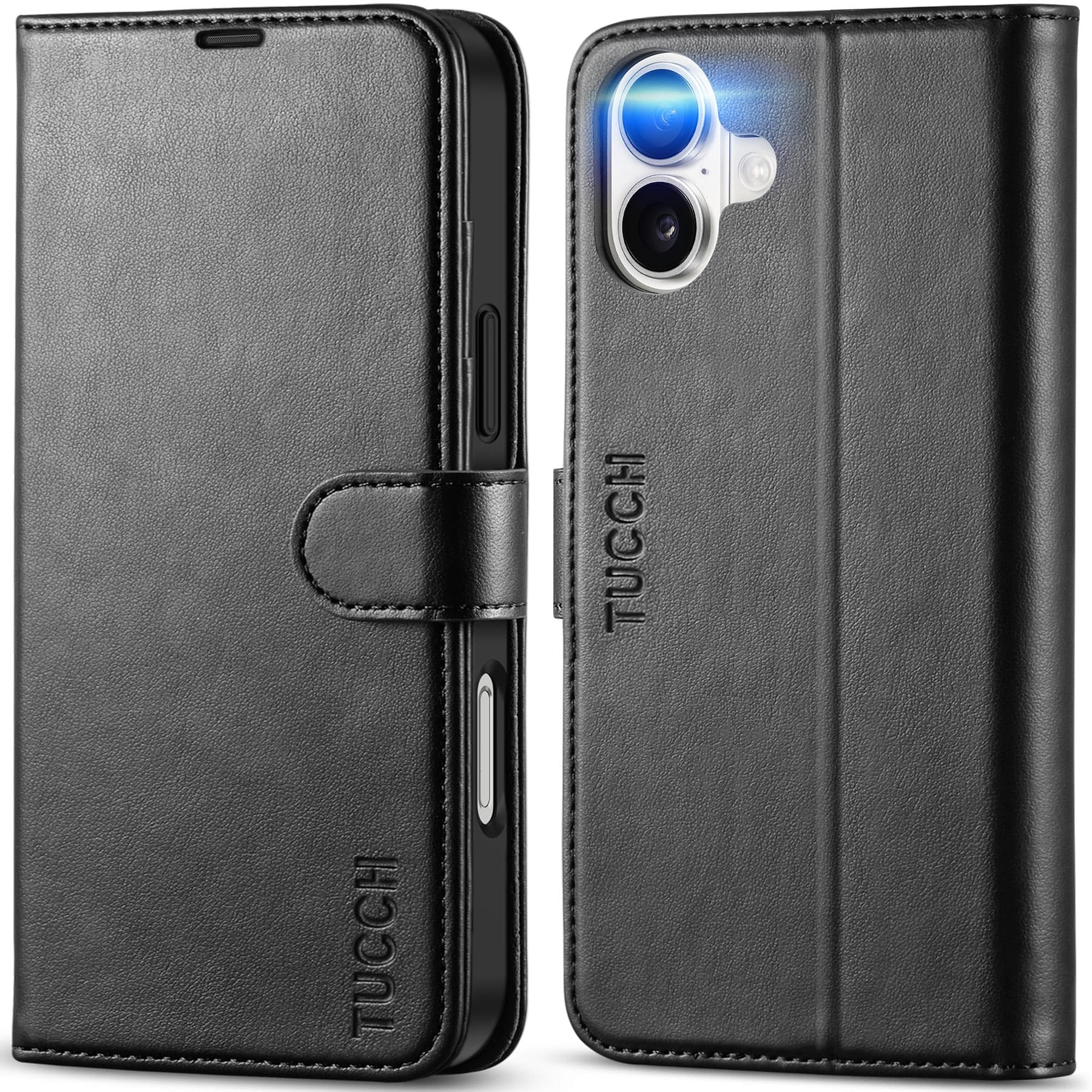 TUCCH Case Wallet for iPhone 16 Plus, RFID Blocking 4 Card Holder Kickstand [Shockproof TPU Interior Shell], PU Leather Magnetic Protective Flip Cover 6.7" 2024, Black