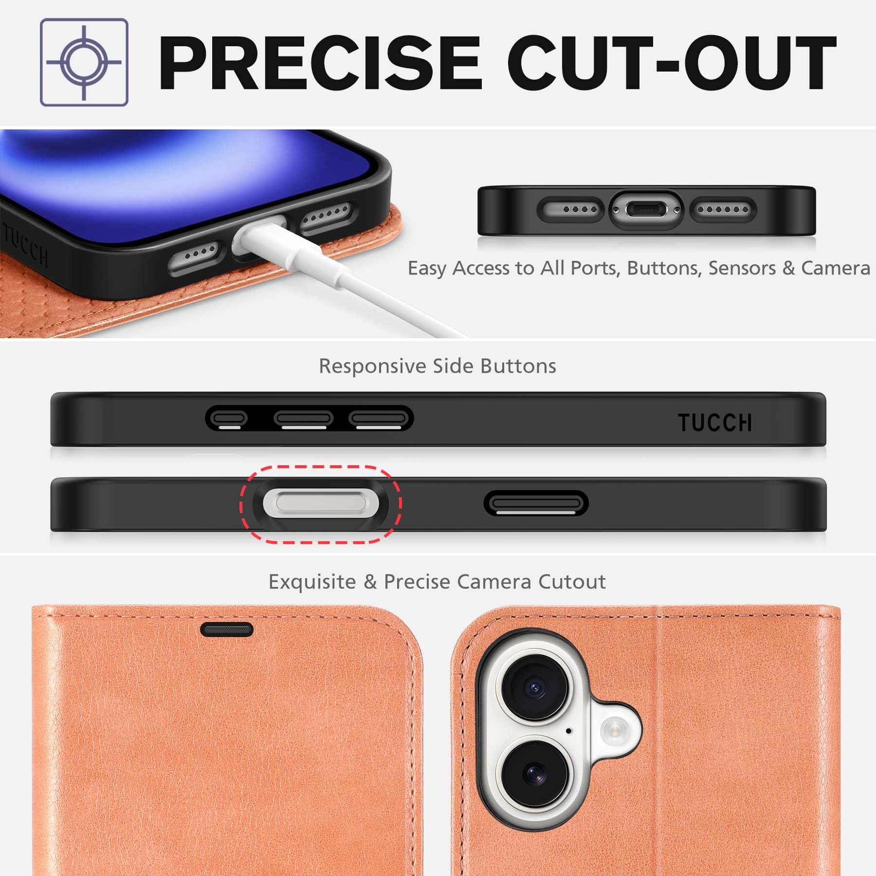 TUCCH Case Wallet for iPhone 16 Plus, RFID Blocking 4 Card Holder Kickstand [Shockproof TPU Interior Shell], PU Leather Magnetic Protective Flip Cover 6.7" 2024, Black