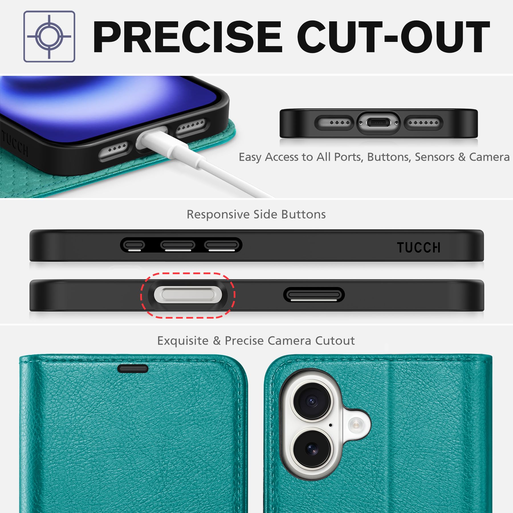 TUCCH Case Wallet for iPhone 16 Plus, RFID Blocking 4 Card Holder Kickstand [Shockproof TPU Interior Shell], PU Leather Magnetic Protective Flip Cover 6.7" 2024, Black