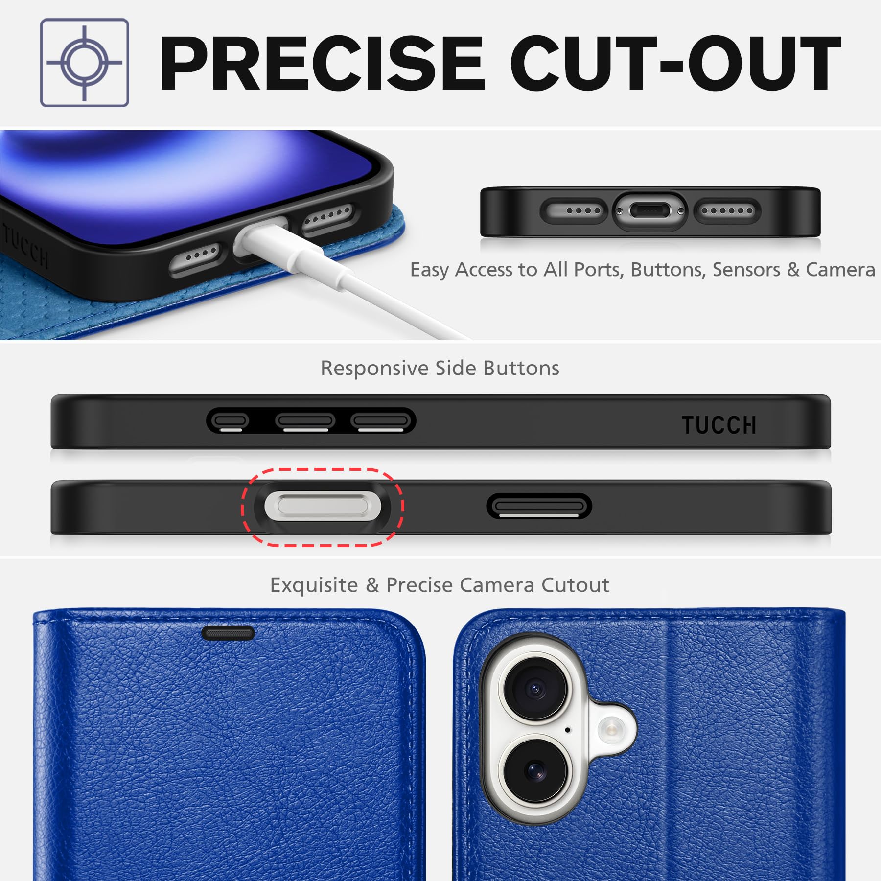 TUCCH Case Wallet for iPhone 16 Plus, RFID Blocking 4 Card Holder Kickstand [Shockproof TPU Interior Shell], PU Leather Magnetic Protective Flip Cover 6.7" 2024, Black