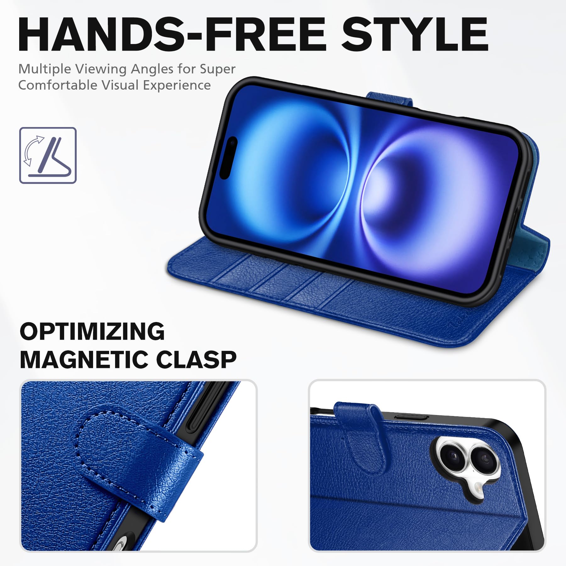 TUCCH Case Wallet for iPhone 16 Plus, RFID Blocking 4 Card Holder Kickstand [Shockproof TPU Interior Shell], PU Leather Magnetic Protective Flip Cover 6.7" 2024, Black