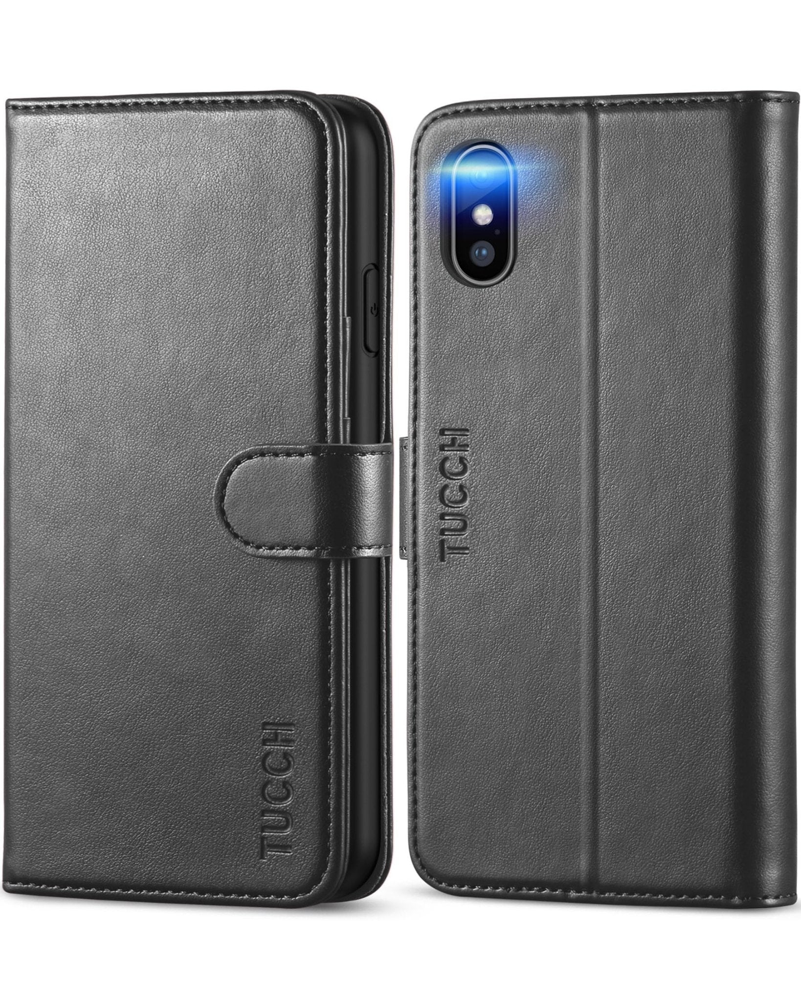 TUCCH Case Wallet for iPhone Xs Max, PU Leather Flip Cover with RFID Blocking Card Slot, Stand [Auto Wake/Sleep] Wireless Charging Shockproof TPU Shell Compatible with iPhone Xs Max 6.5", Black