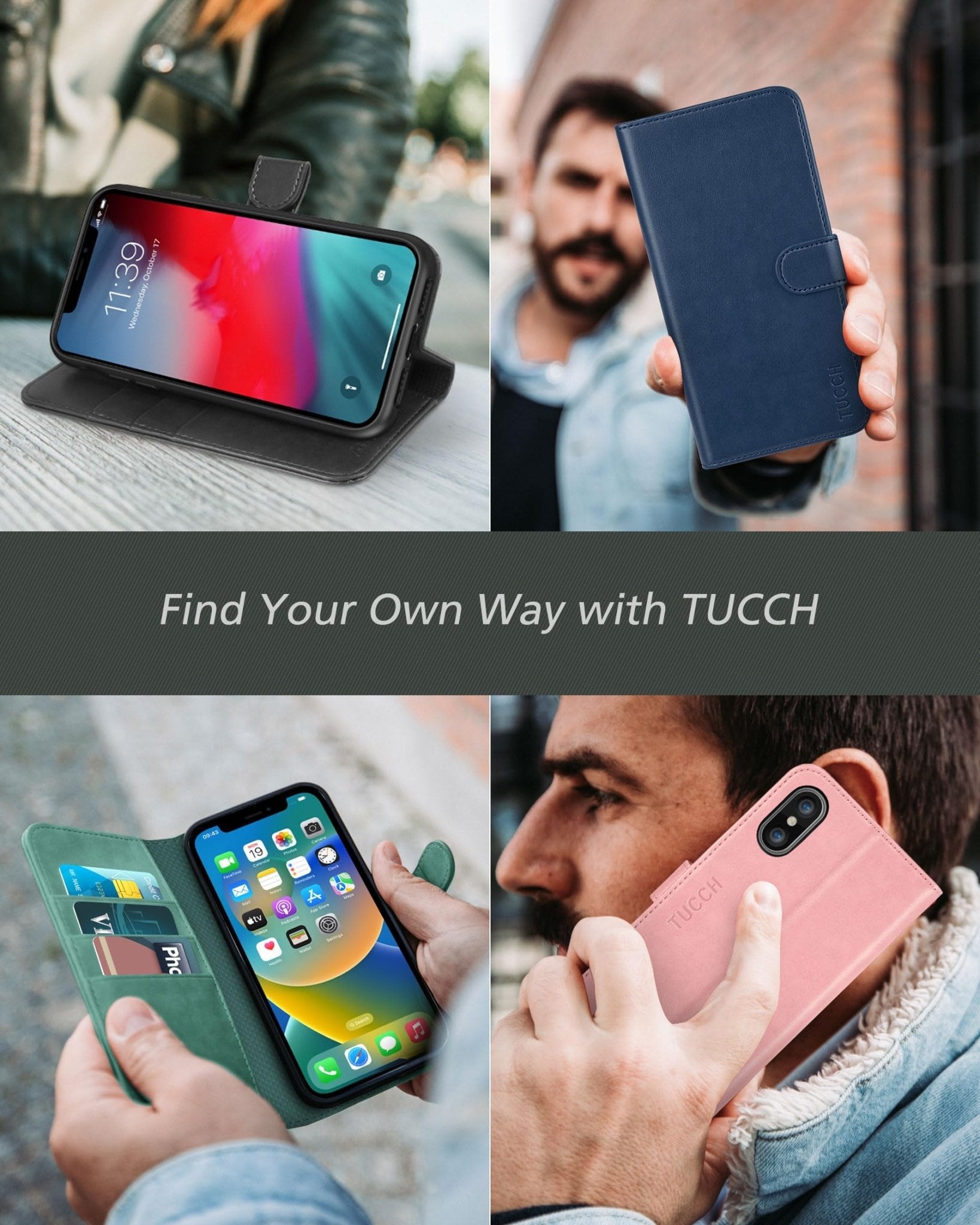 TUCCH Case Wallet for iPhone Xs Max, PU Leather Flip Cover with RFID Blocking Card Slot, Stand [Auto Wake/Sleep] Wireless Charging Shockproof TPU Shell Compatible with iPhone Xs Max 6.5", Black