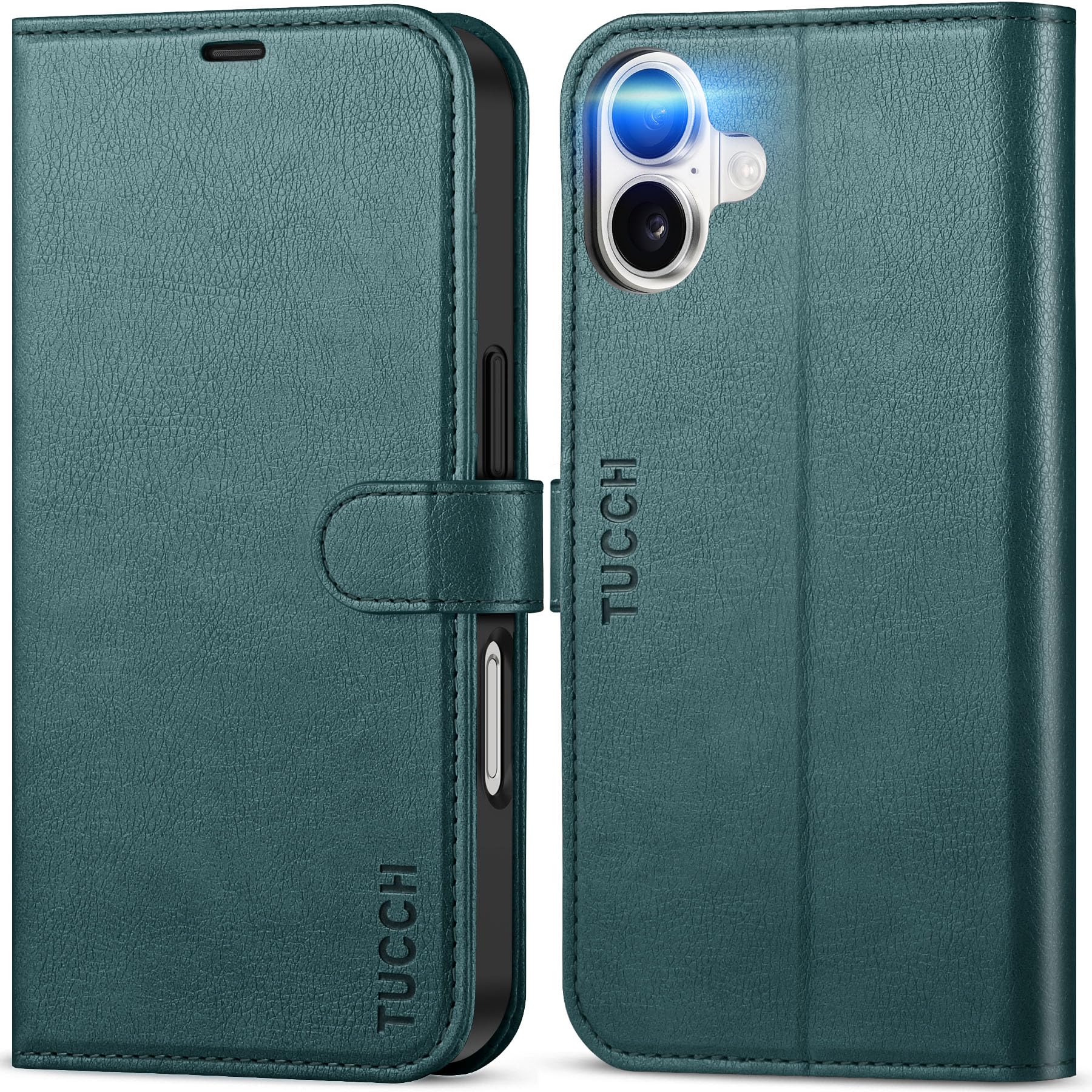 TUCCH Compatible with iPhone 16 Wallet Case, RFID Blocking 4 Card Holder Kickstand [Shockproof TPU Interior Shell], PU Leather Magnetic Closure Protective Flip Phone Cover, Black