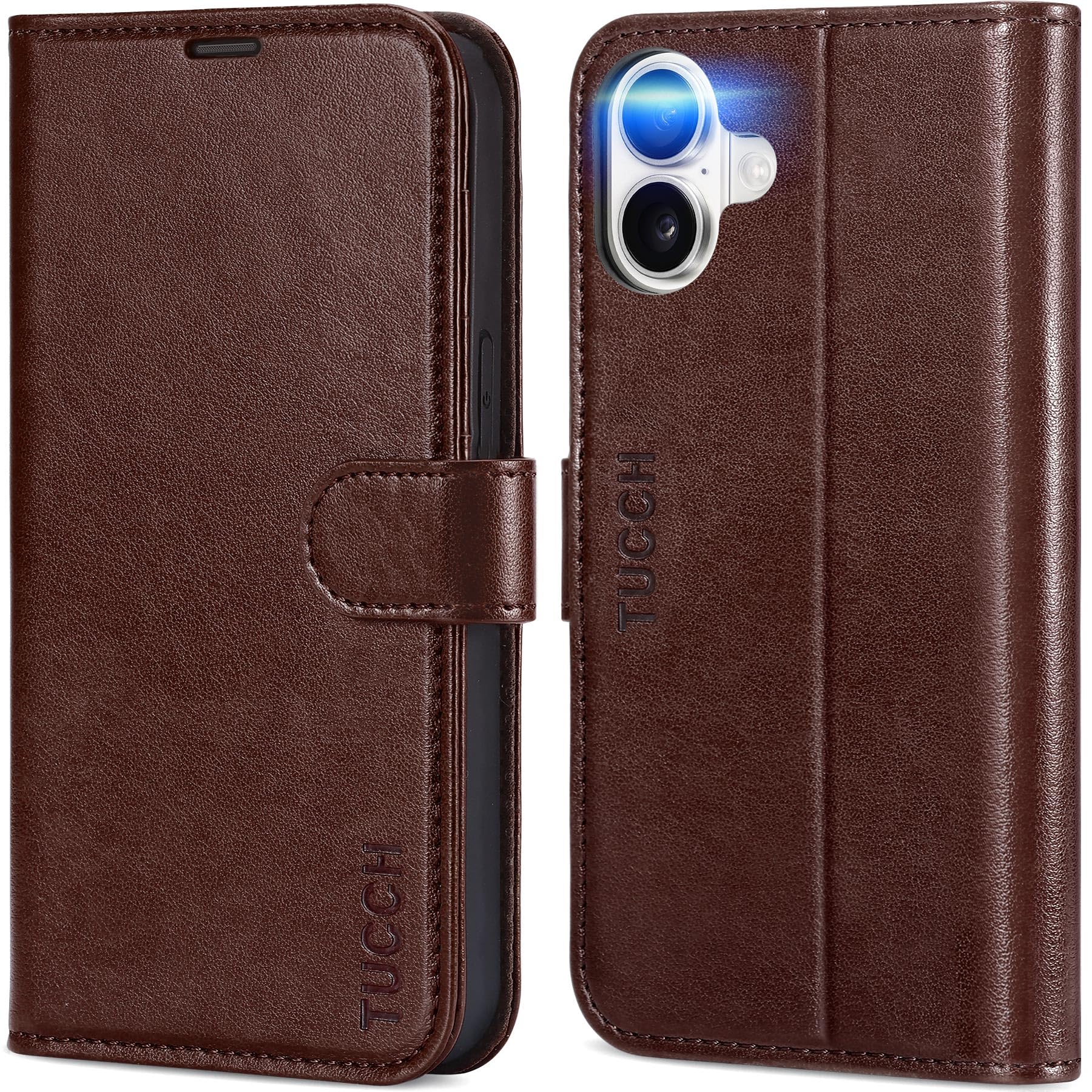 TUCCH Compatible with iPhone 16 Wallet Case, RFID Blocking 4 Card Holder Kickstand [Shockproof TPU Interior Shell], PU Leather Magnetic Closure Protective Flip Phone Cover, Black