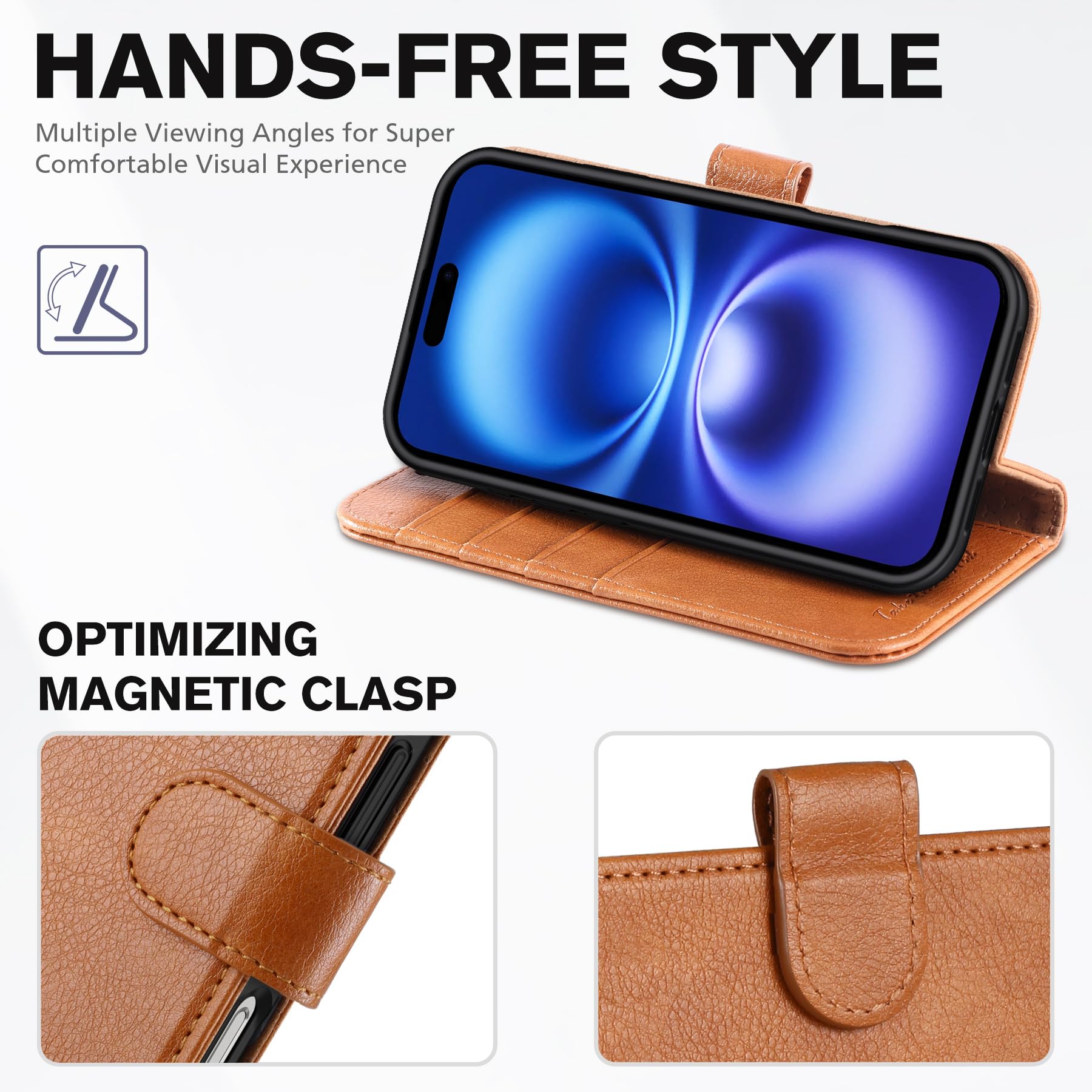 TUCCH Compatible with iPhone 16 Wallet Case, RFID Blocking 4 Card Holder Kickstand [Shockproof TPU Interior Shell], PU Leather Magnetic Closure Protective Flip Phone Cover, Black