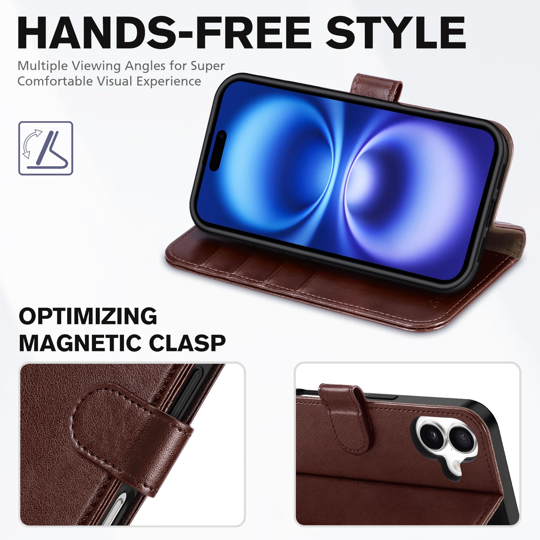 TUCCH Compatible with iPhone 16 Wallet Case, RFID Blocking 4 Card Holder Kickstand [Shockproof TPU Interior Shell], PU Leather Magnetic Closure Protective Flip Phone Cover, Black