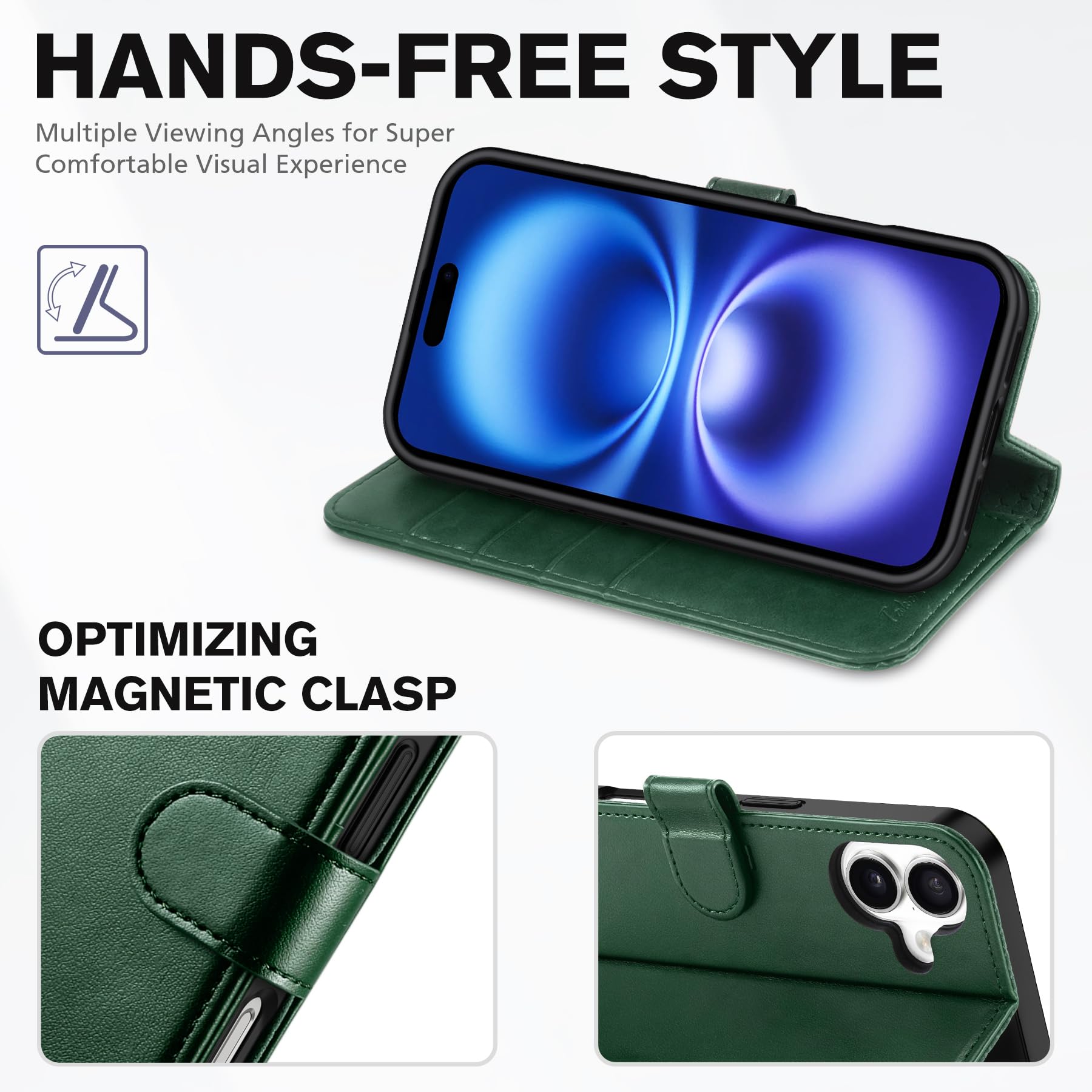 TUCCH Compatible with iPhone 16 Wallet Case, RFID Blocking 4 Card Holder Kickstand [Shockproof TPU Interior Shell], PU Leather Magnetic Closure Protective Flip Phone Cover, Black