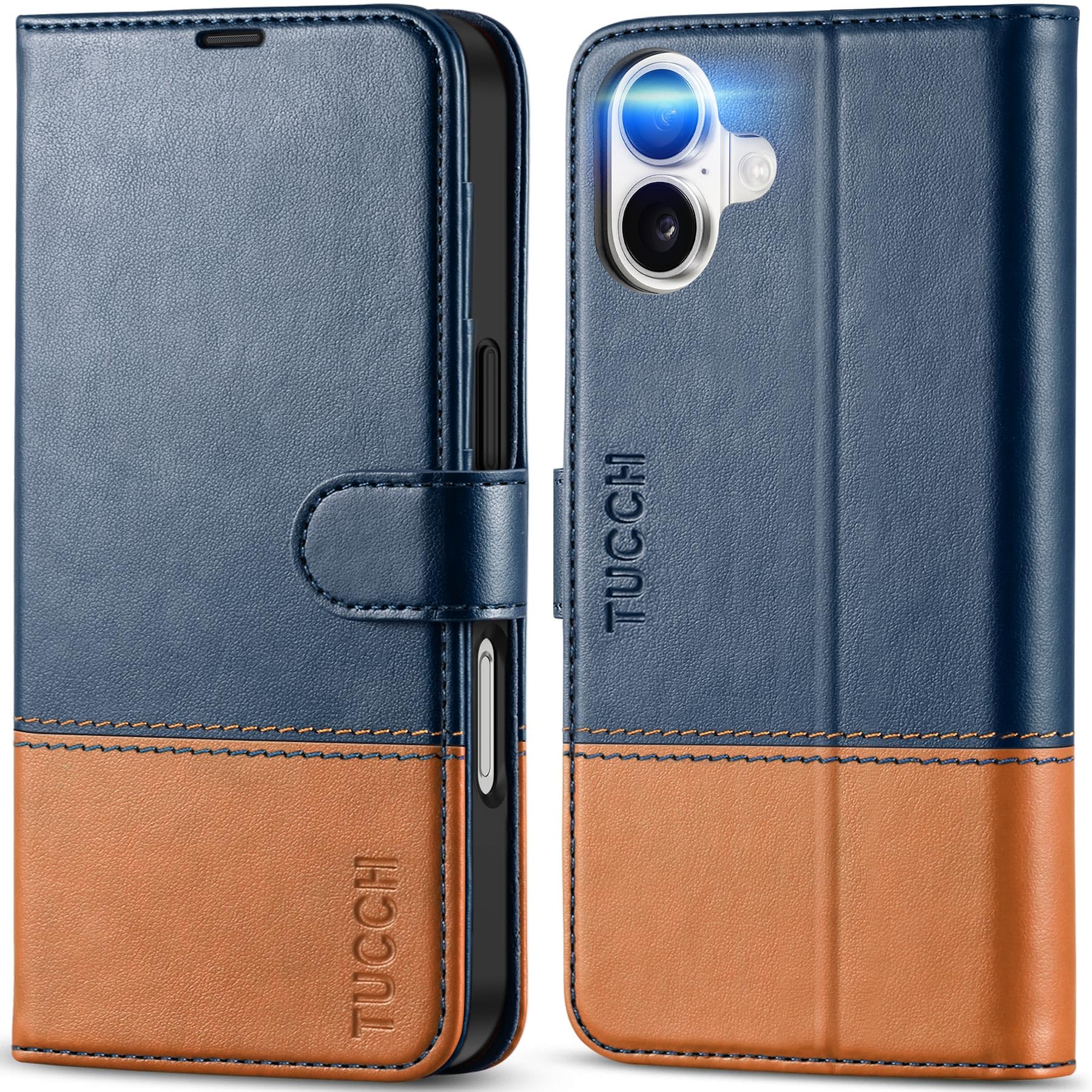 TUCCH Compatible with iPhone 16 Wallet Case, RFID Blocking 4 Card Holder Kickstand [Shockproof TPU Interior Shell], PU Leather Magnetic Closure Protective Flip Phone Cover, Black