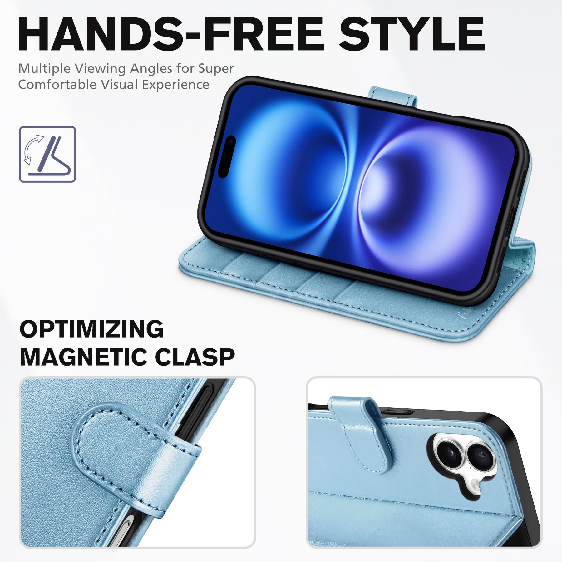 TUCCH Compatible with iPhone 16 Wallet Case, RFID Blocking 4 Card Holder Kickstand [Shockproof TPU Interior Shell], PU Leather Magnetic Closure Protective Flip Phone Cover, Black