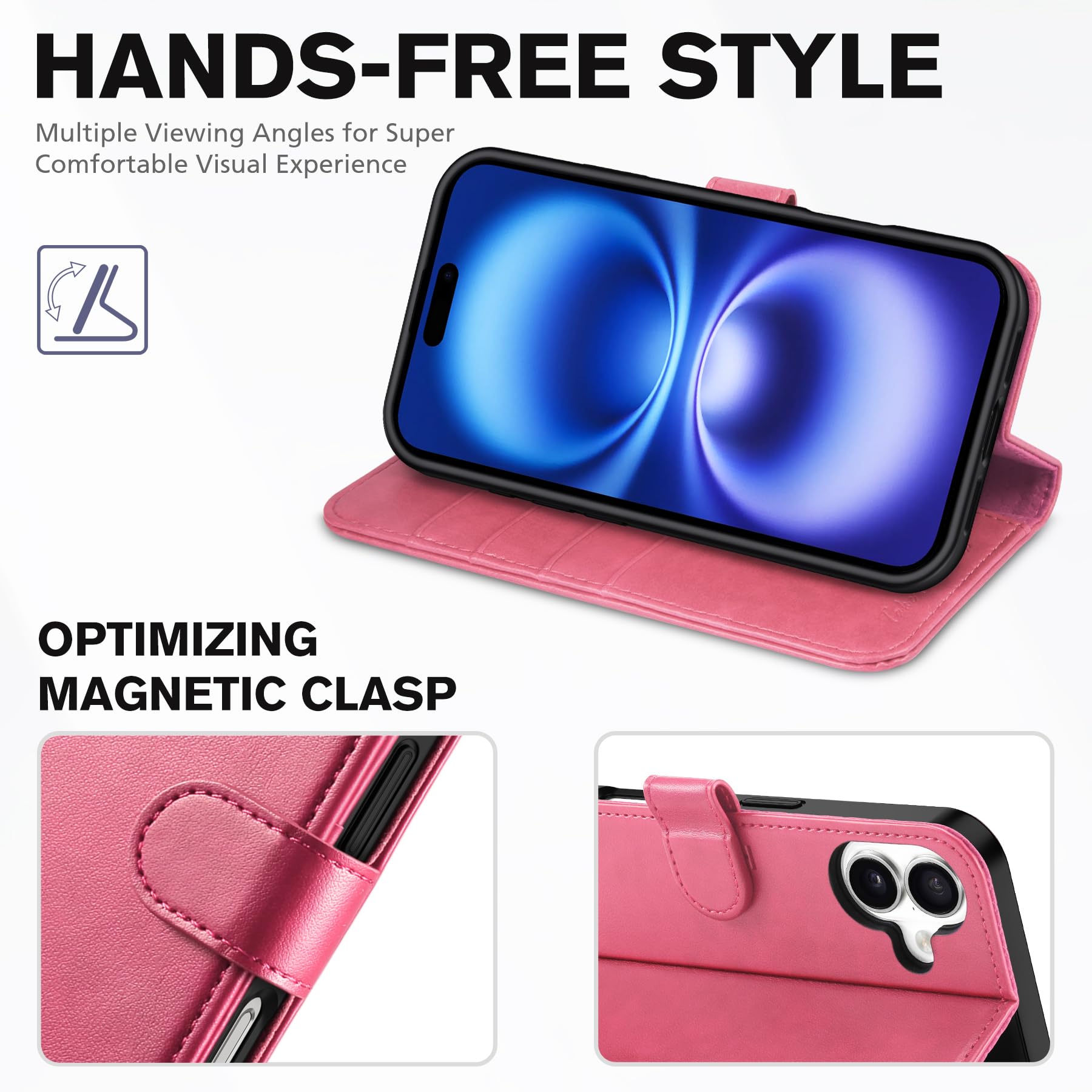 TUCCH Compatible with iPhone 16 Wallet Case, RFID Blocking 4 Card Holder Kickstand [Shockproof TPU Interior Shell], PU Leather Magnetic Closure Protective Flip Phone Cover, Black