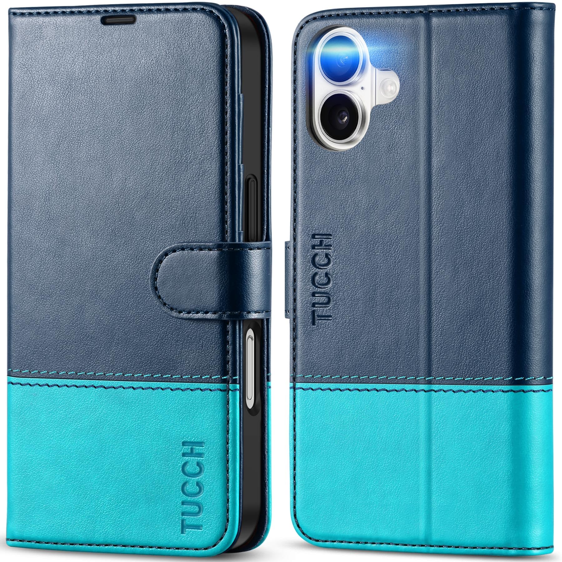 TUCCH Compatible with iPhone 16 Wallet Case, RFID Blocking 4 Card Holder Kickstand [Shockproof TPU Interior Shell], PU Leather Magnetic Closure Protective Flip Phone Cover, Black