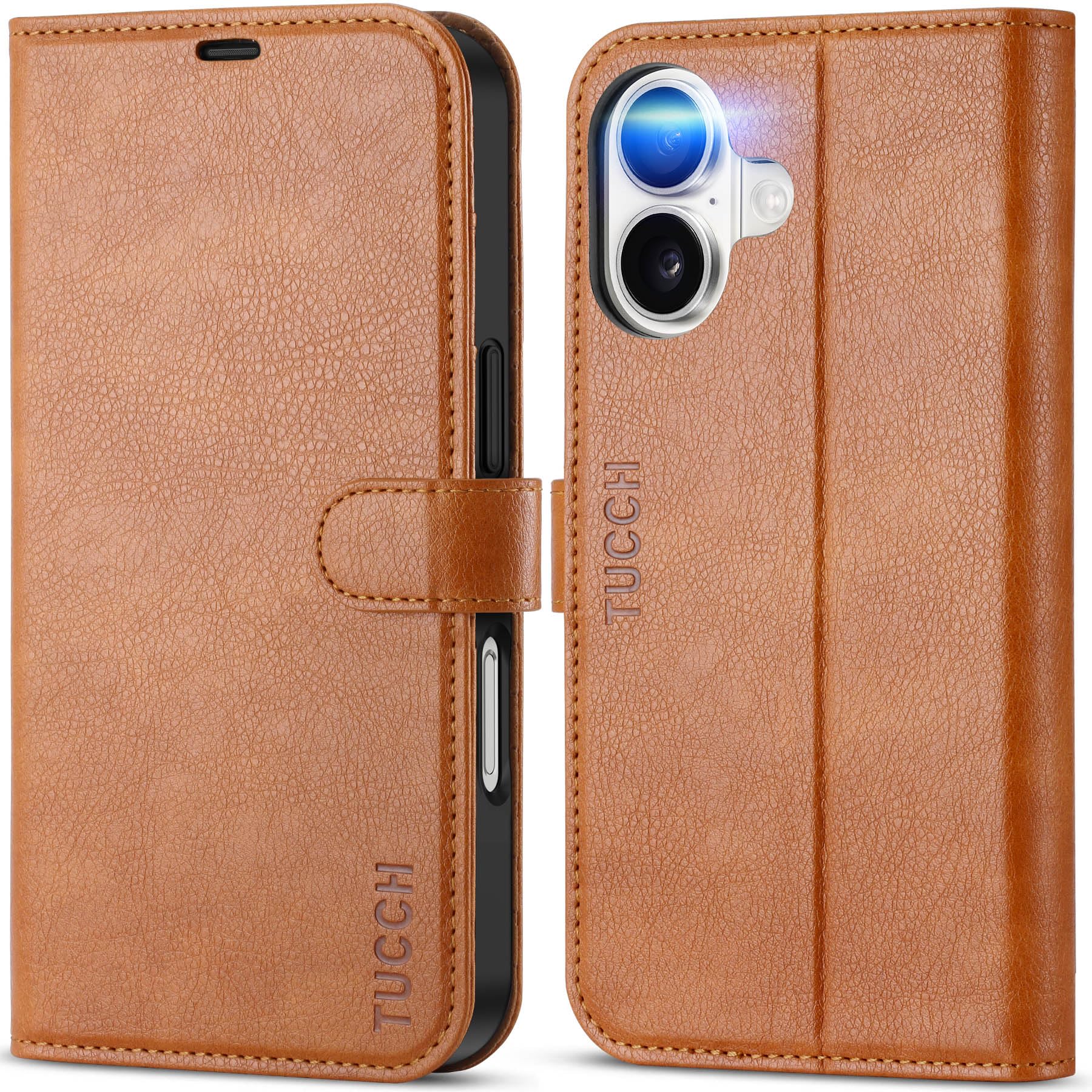 TUCCH Compatible with iPhone 16 Wallet Case, RFID Blocking 4 Card Holder Kickstand [Shockproof TPU Interior Shell], PU Leather Magnetic Closure Protective Flip Phone Cover, Black