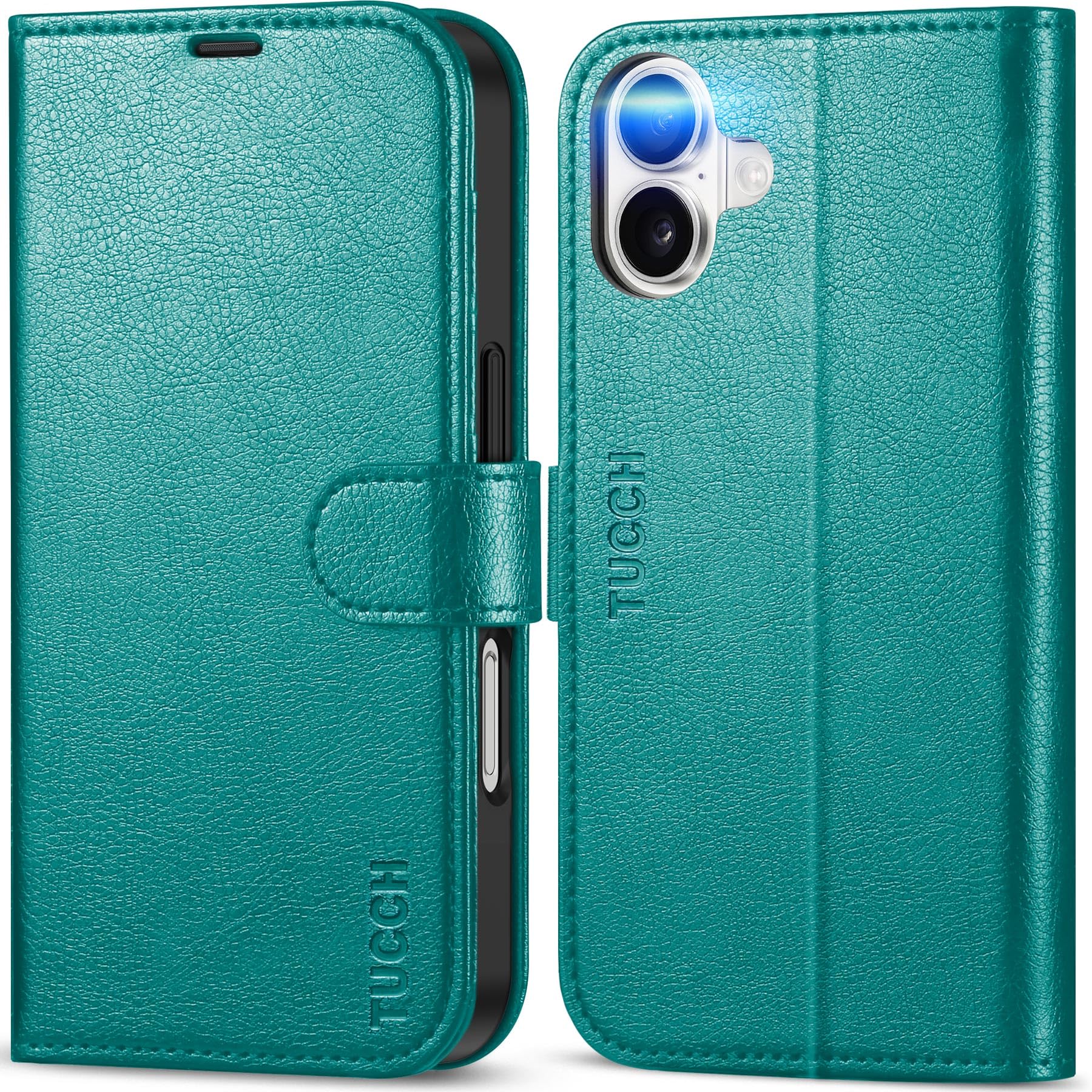 TUCCH Compatible with iPhone 16 Wallet Case, RFID Blocking 4 Card Holder Kickstand [Shockproof TPU Interior Shell], PU Leather Magnetic Closure Protective Flip Phone Cover, Black