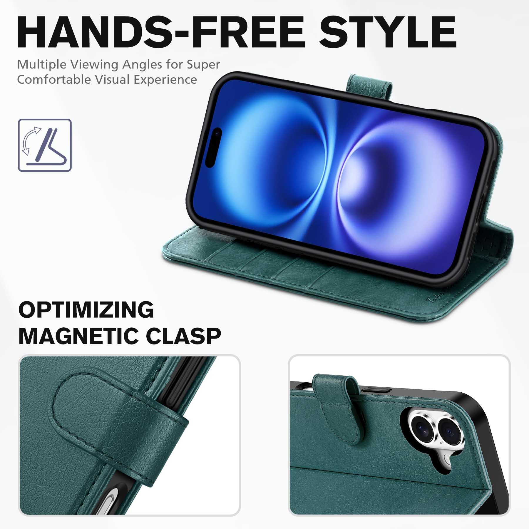 TUCCH Compatible with iPhone 16 Wallet Case, RFID Blocking 4 Card Holder Kickstand [Shockproof TPU Interior Shell], PU Leather Magnetic Closure Protective Flip Phone Cover, Black