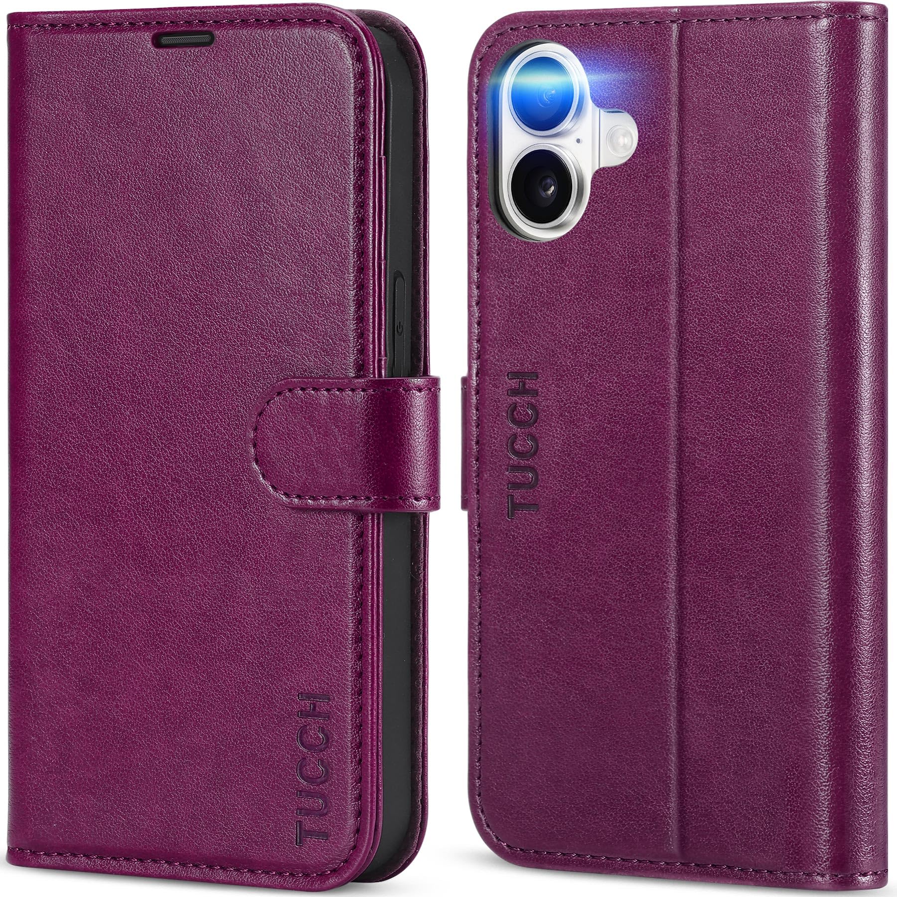 TUCCH Compatible with iPhone 16 Wallet Case, RFID Blocking 4 Card Holder Kickstand [Shockproof TPU Interior Shell], PU Leather Magnetic Closure Protective Flip Phone Cover, Black