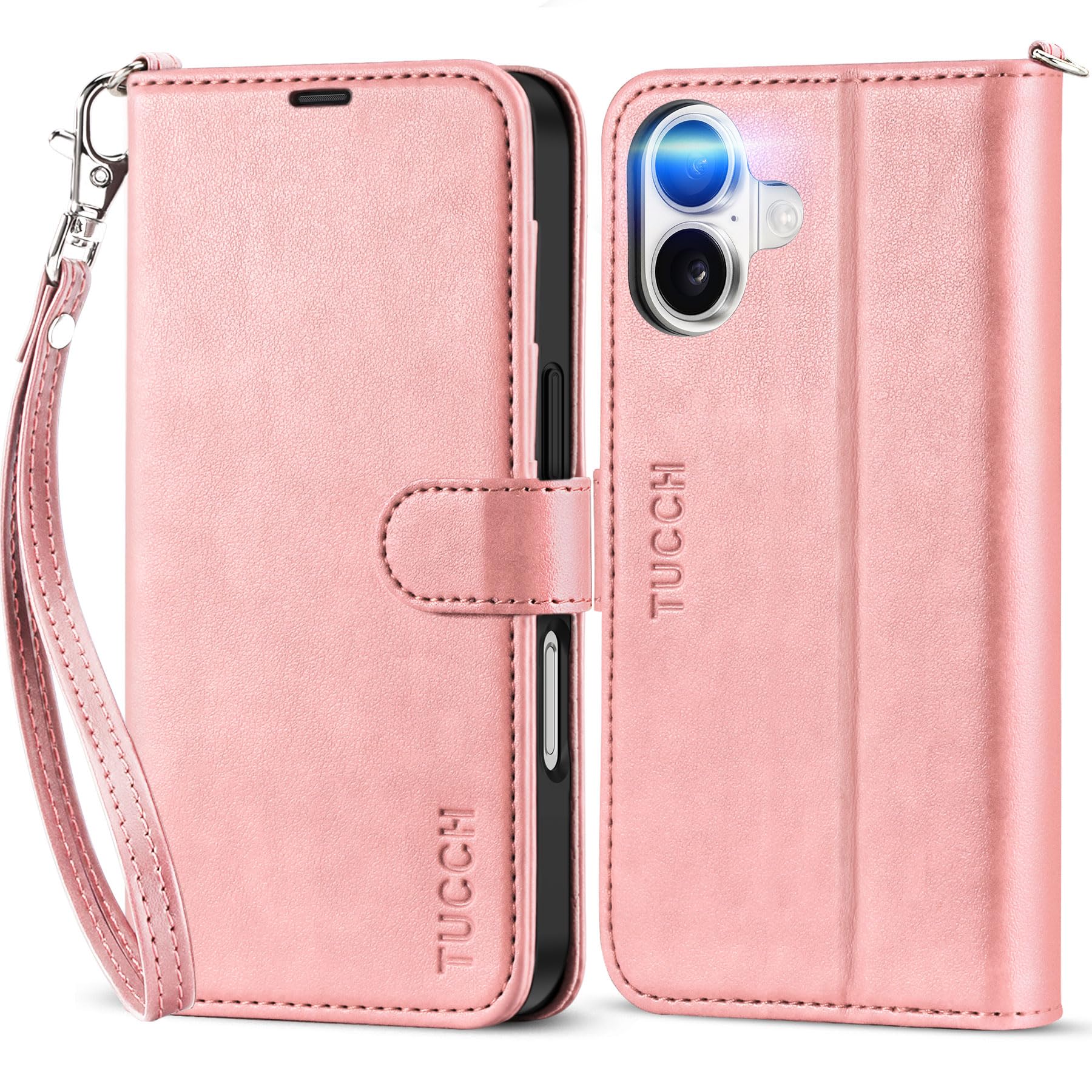 TUCCH Compatible with iPhone 16 Wallet Case, RFID Blocking 4 Card Holder Kickstand [Shockproof TPU Interior Shell], PU Leather Magnetic Closure Protective Flip Phone Cover, Black