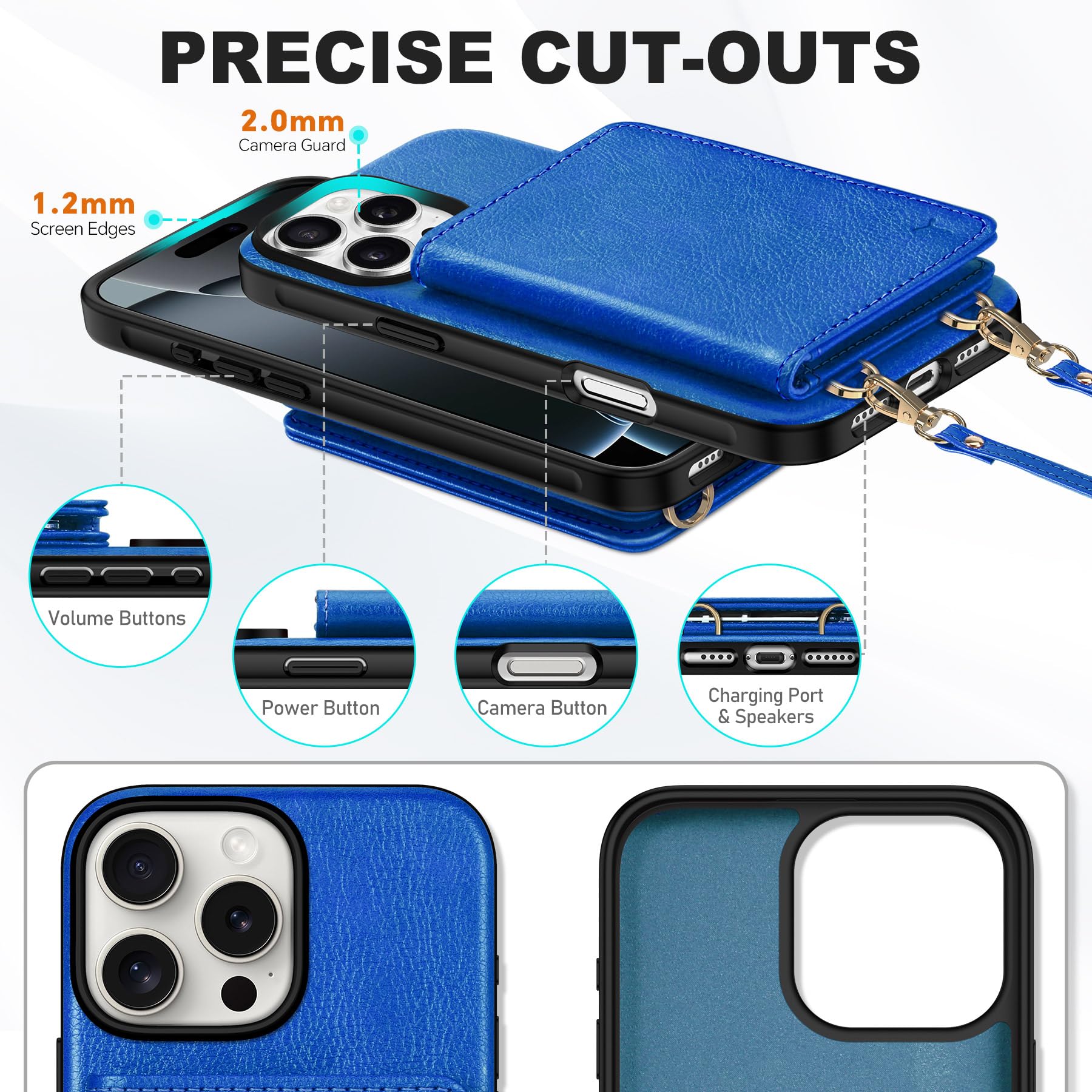 TUCCH Crossbody Wallet Case for iPhone 16 Pro (6.3"), RFID Blocking [6 Card Slots][Detachable Adjustable Lanyard], Magnetic Flip Wallet PU Leather Shockproof Phone Cover for iPhone 16 Pro, Black