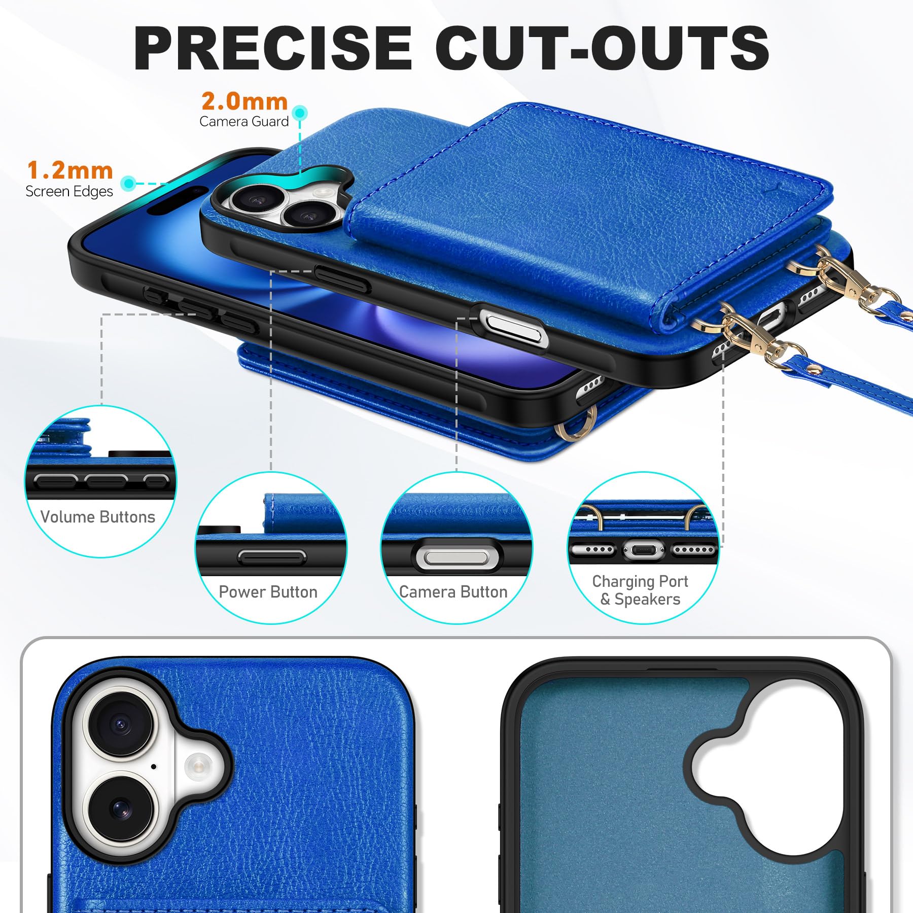 TUCCH Crossbody Wallet Case for iPhone 16 Pro (6.3"), RFID Blocking [6 Card Slots][Detachable Adjustable Lanyard], Magnetic Flip Wallet PU Leather Shockproof Phone Cover for iPhone 16 Pro, Black