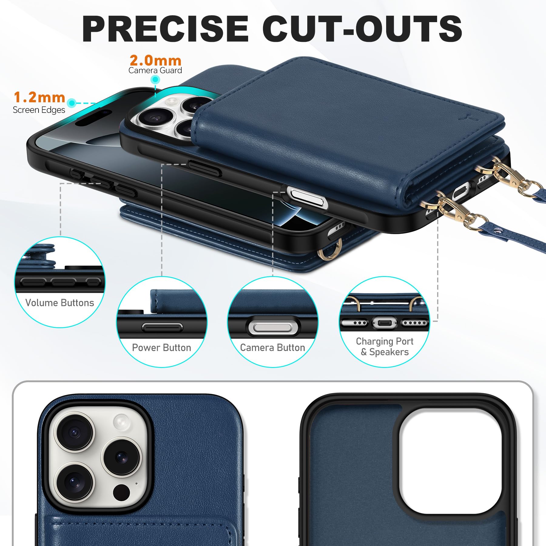 TUCCH Crossbody Wallet Case for iPhone 16 Pro (6.3"), RFID Blocking [6 Card Slots][Detachable Adjustable Lanyard], Magnetic Flip Wallet PU Leather Shockproof Phone Cover for iPhone 16 Pro, Black