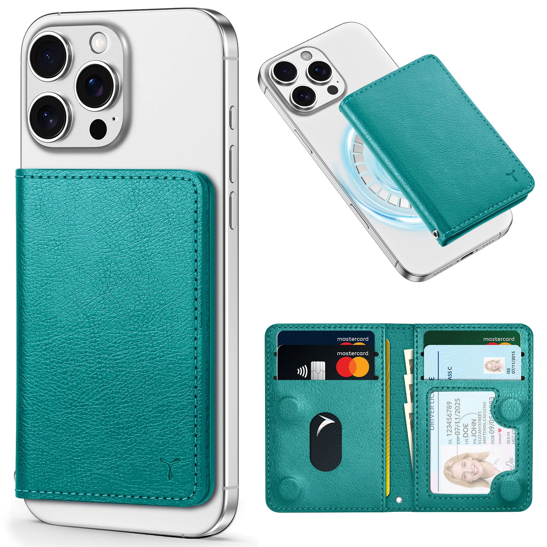 TUCCH for Magsafe Wallet with 6 Card Holders, RFID Blocking [Clear ID Window] PU Leather Men Women Folio Magnetic Phone Wallet for iPhone 16/15/14/13/12/Plus/Pro/Pro Max Series, Black