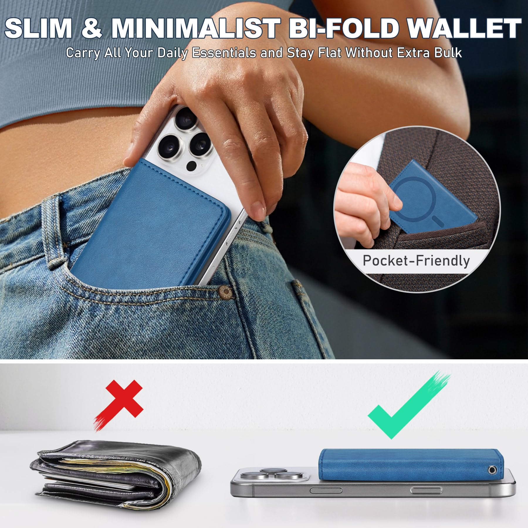 TUCCH for Magsafe Wallet with 6 Card Holders, RFID Blocking [Clear ID Window] PU Leather Men Women Folio Magnetic Phone Wallet for iPhone 16/15/14/13/12/Plus/Pro/Pro Max Series, Black