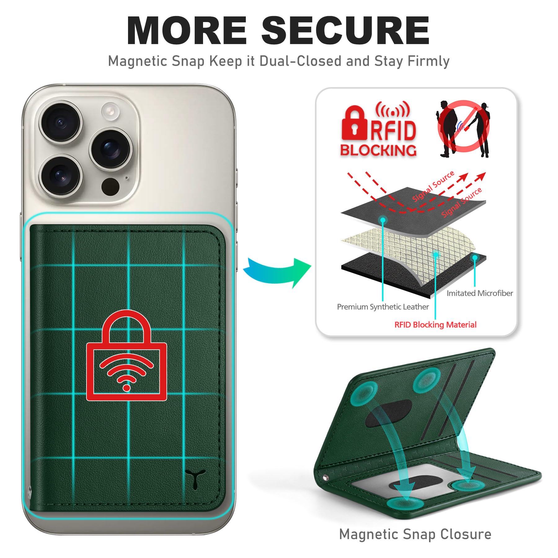 TUCCH for Magsafe Wallet with 6 Card Holders, RFID Blocking [Clear ID Window] PU Leather Men Women Folio Magnetic Phone Wallet for iPhone 16/15/14/13/12/Plus/Pro/Pro Max Series, Black