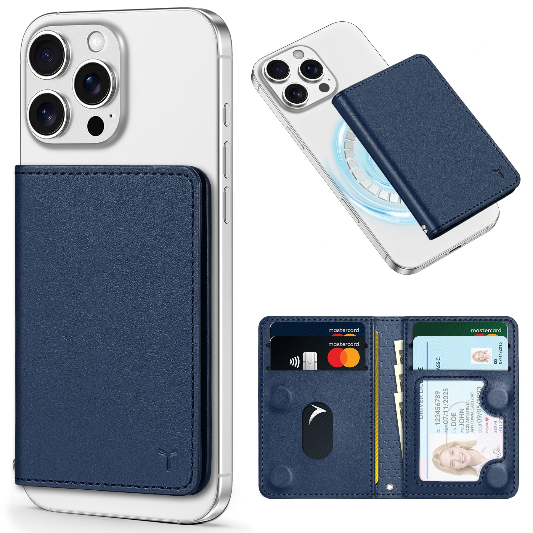 TUCCH for Magsafe Wallet with 6 Card Holders, RFID Blocking [Clear ID Window] PU Leather Men Women Folio Magnetic Phone Wallet for iPhone 16/15/14/13/12/Plus/Pro/Pro Max Series, Black