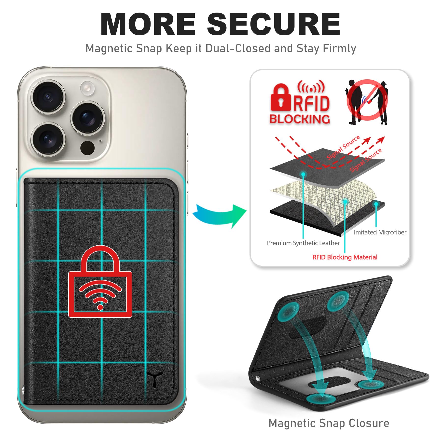 TUCCH for Magsafe Wallet with 6 Card Holders, RFID Blocking [Clear ID Window] PU Leather Men Women Folio Magnetic Phone Wallet for iPhone 16/15/14/13/12/Plus/Pro/Pro Max Series, Black