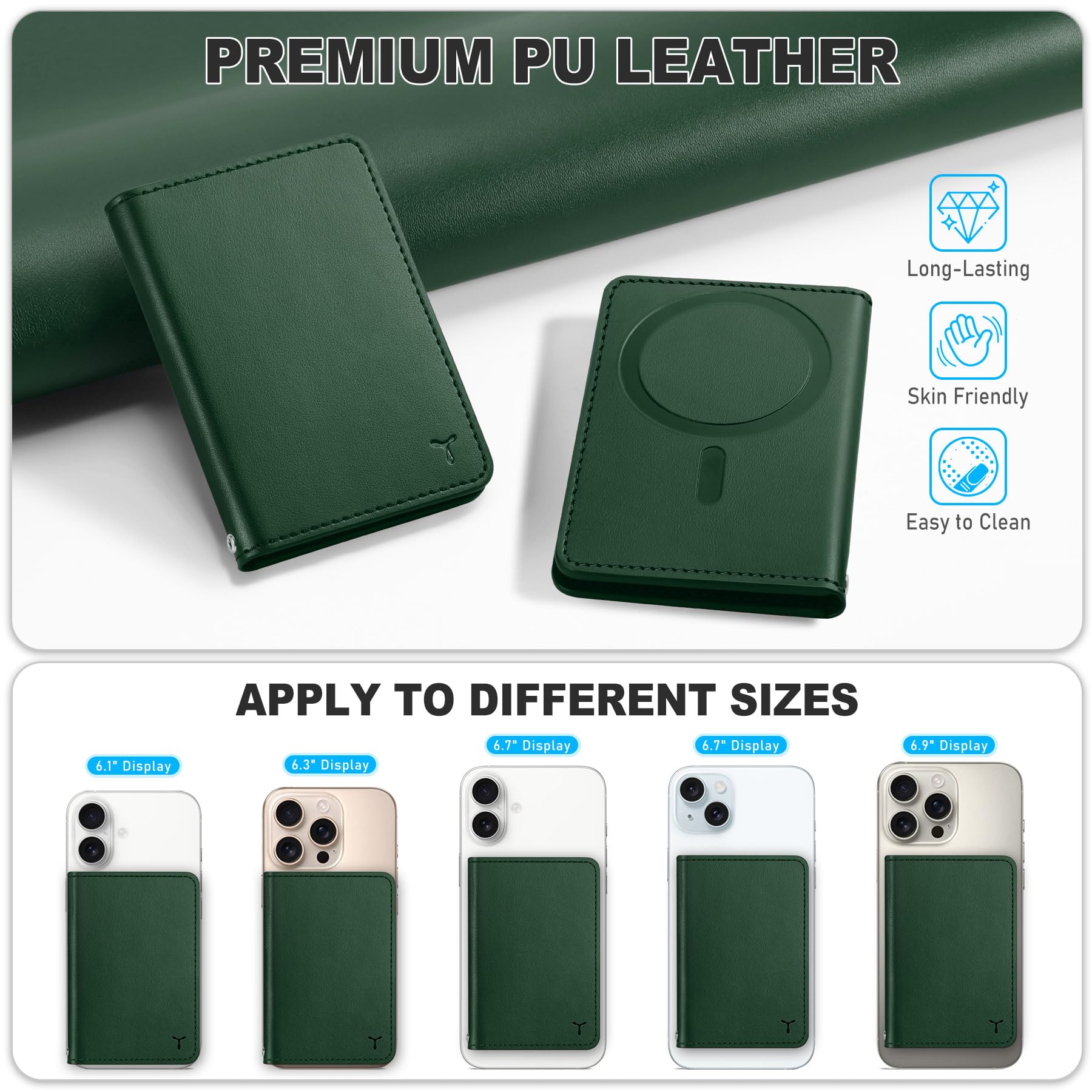 TUCCH for Magsafe Wallet with 6 Card Holders, RFID Blocking [Clear ID Window] PU Leather Men Women Folio Magnetic Phone Wallet for iPhone 16/15/14/13/12/Plus/Pro/Pro Max Series, Black