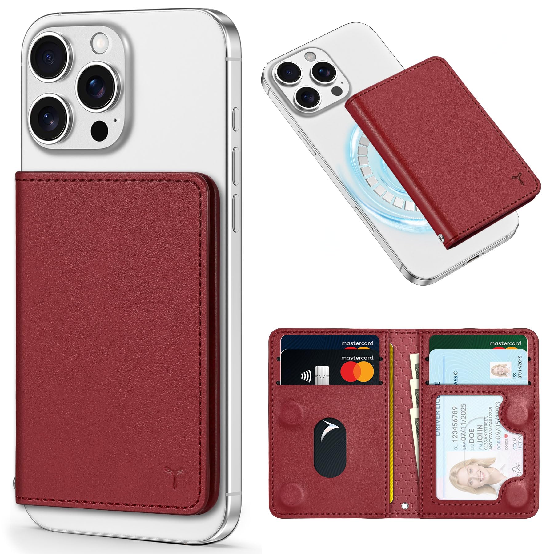 TUCCH for Magsafe Wallet with 6 Card Holders, RFID Blocking [Clear ID Window] PU Leather Men Women Folio Magnetic Phone Wallet for iPhone 16/15/14/13/12/Plus/Pro/Pro Max Series, Black