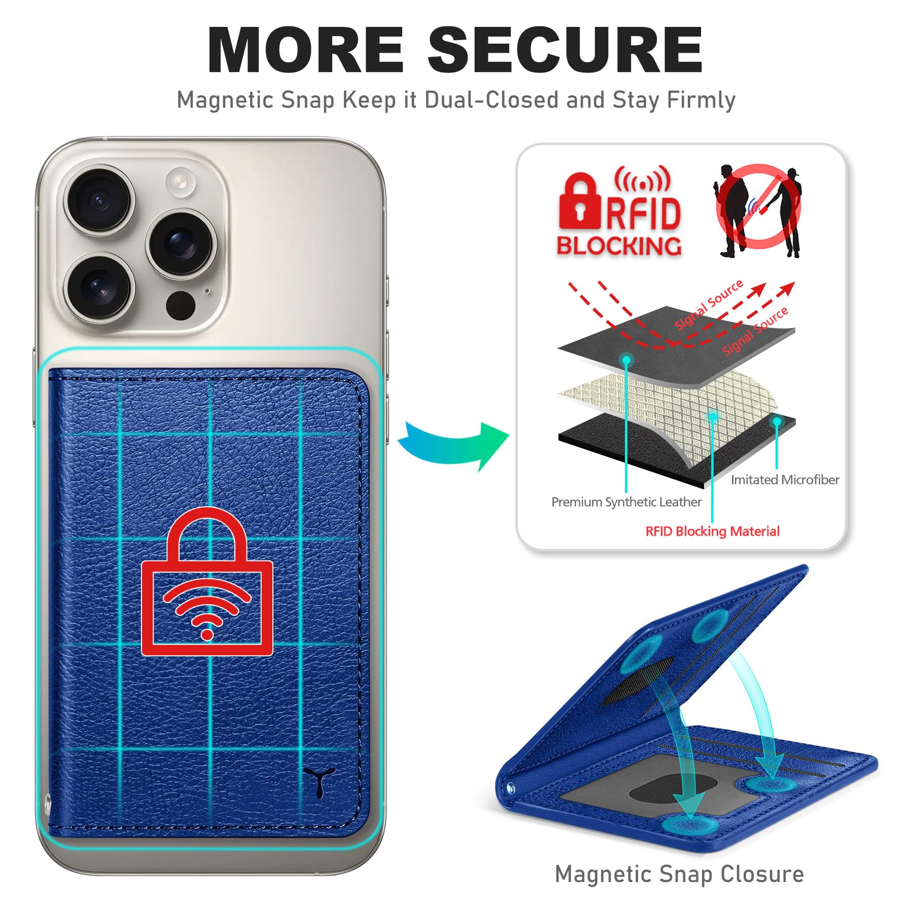 TUCCH for Magsafe Wallet with 6 Card Holders, RFID Blocking [Clear ID Window] PU Leather Men Women Folio Magnetic Phone Wallet for iPhone 16/15/14/13/12/Plus/Pro/Pro Max Series, Black