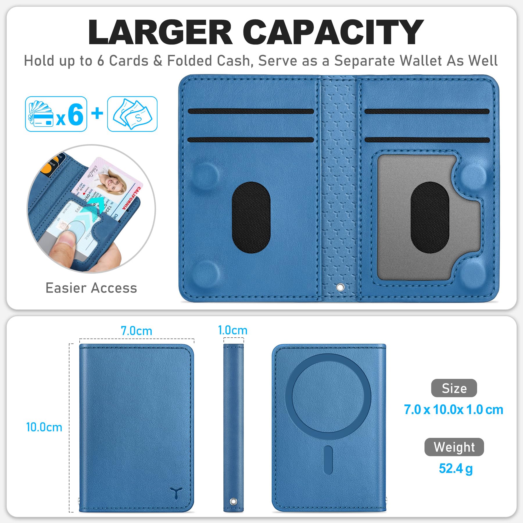 TUCCH for Magsafe Wallet with 6 Card Holders, RFID Blocking [Clear ID Window] PU Leather Men Women Folio Magnetic Phone Wallet for iPhone 16/15/14/13/12/Plus/Pro/Pro Max Series, Black