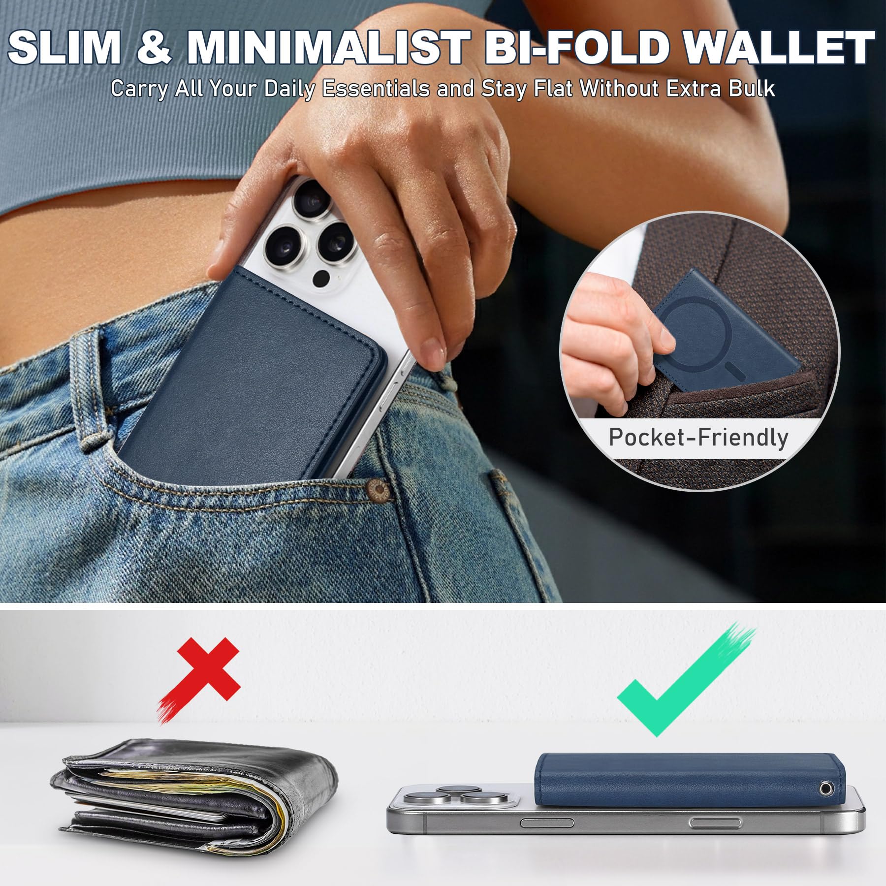 TUCCH for Magsafe Wallet with 6 Card Holders, RFID Blocking [Clear ID Window] PU Leather Men Women Folio Magnetic Phone Wallet for iPhone 16/15/14/13/12/Plus/Pro/Pro Max Series, Black