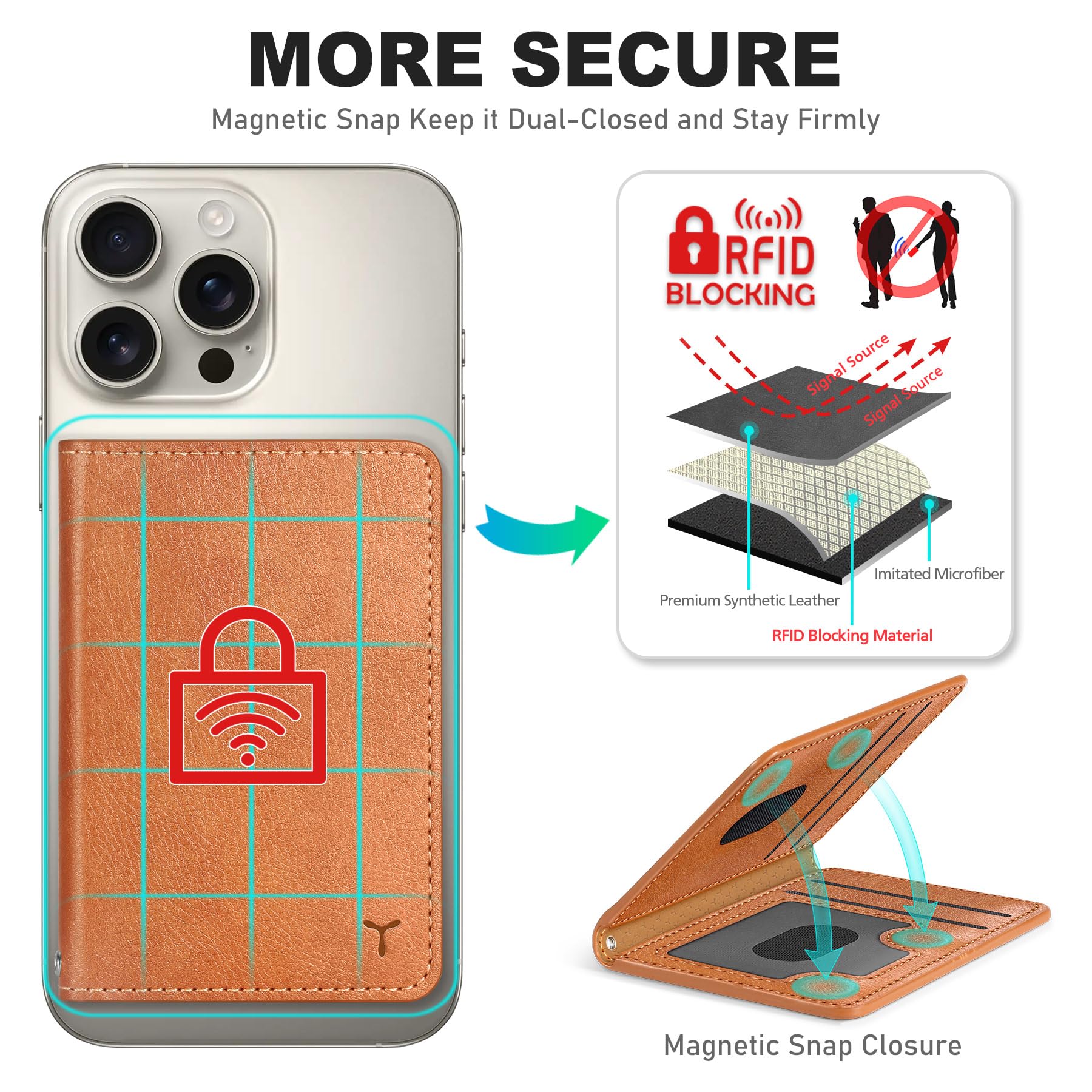 TUCCH for Magsafe Wallet with 6 Card Holders, RFID Blocking [Clear ID Window] PU Leather Men Women Folio Magnetic Phone Wallet for iPhone 16/15/14/13/12/Plus/Pro/Pro Max Series, Black