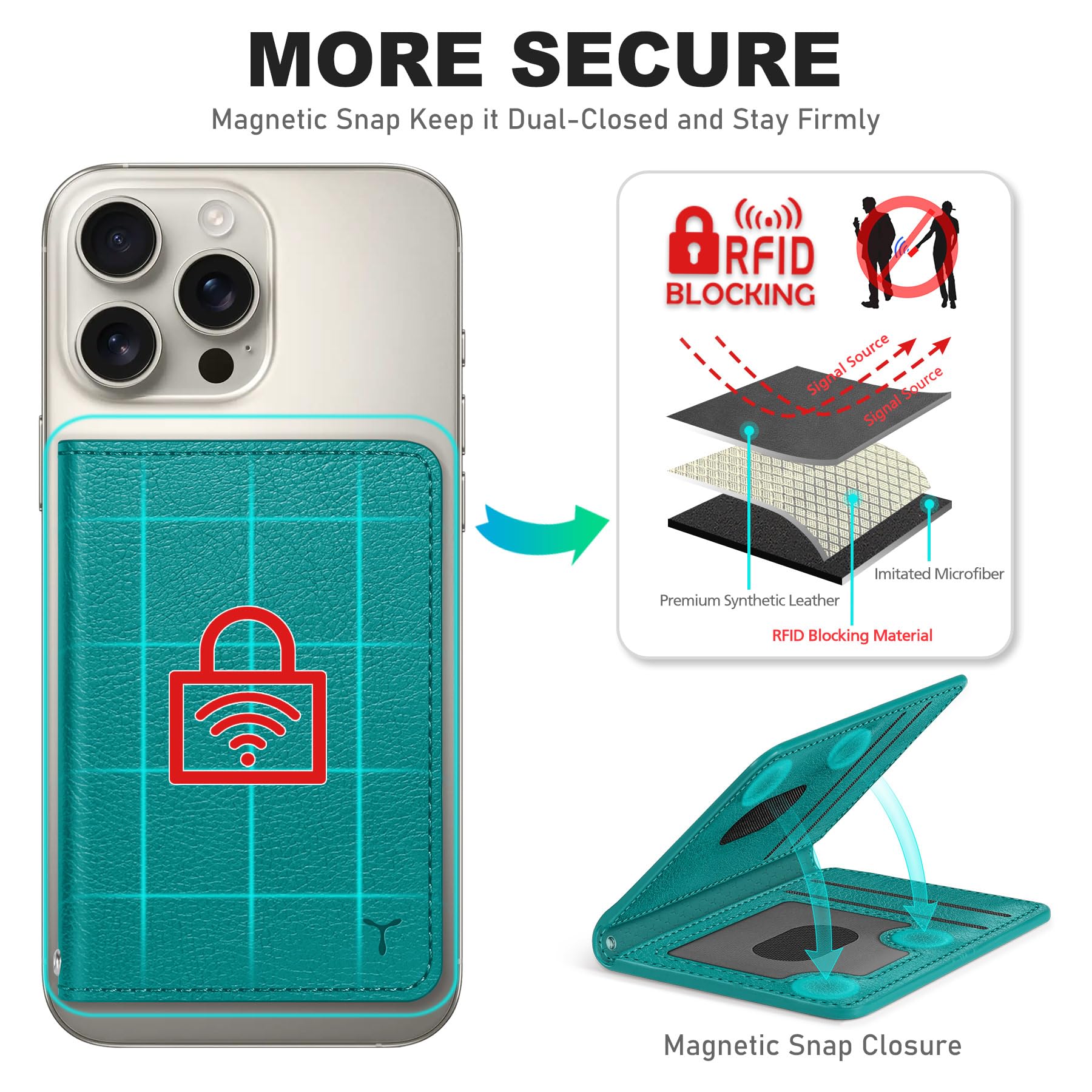 TUCCH for Magsafe Wallet with 6 Card Holders, RFID Blocking [Clear ID Window] PU Leather Men Women Folio Magnetic Phone Wallet for iPhone 16/15/14/13/12/Plus/Pro/Pro Max Series, Black