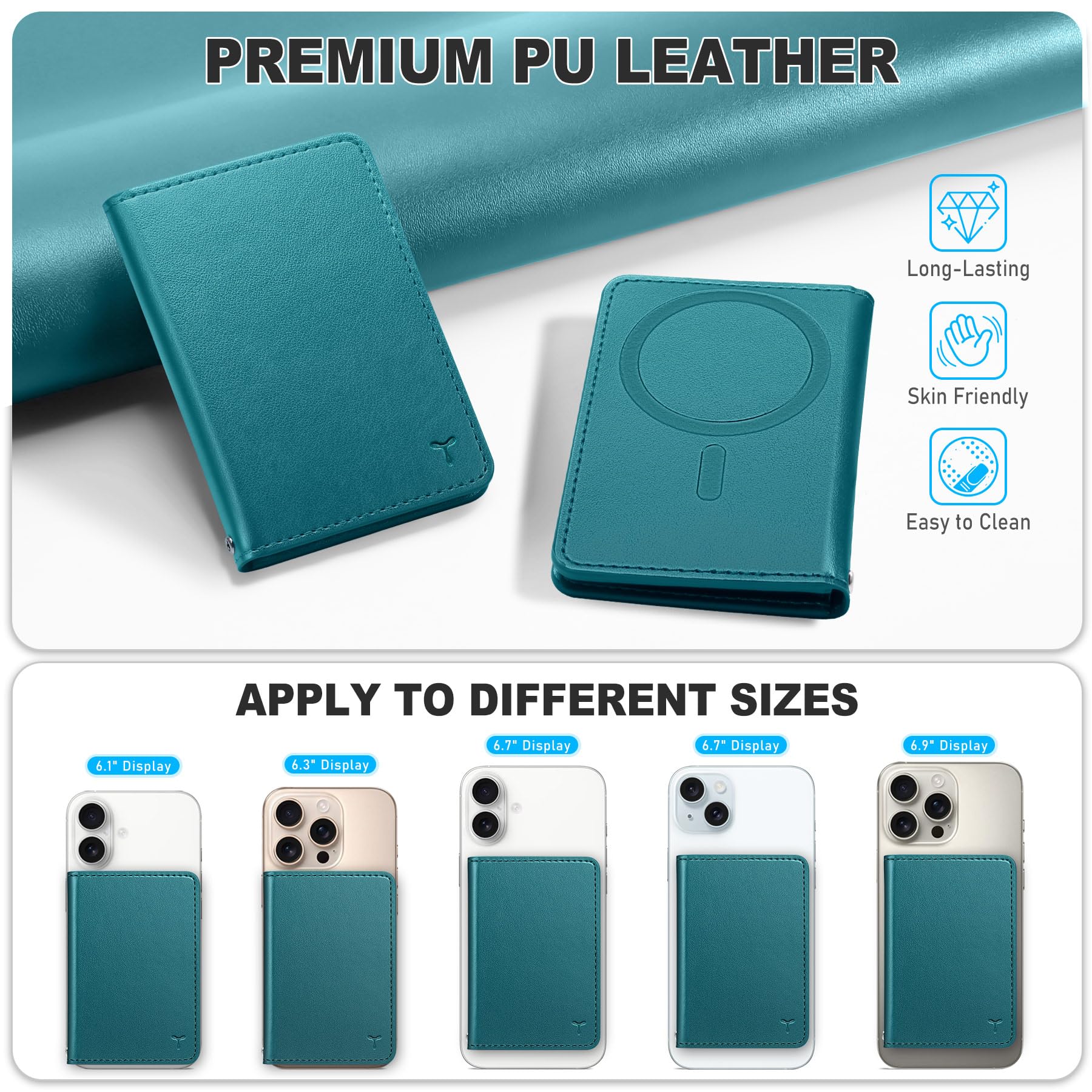 TUCCH for Magsafe Wallet with 6 Card Holders, RFID Blocking [Clear ID Window] PU Leather Men Women Folio Magnetic Phone Wallet for iPhone 16/15/14/13/12/Plus/Pro/Pro Max Series, Black