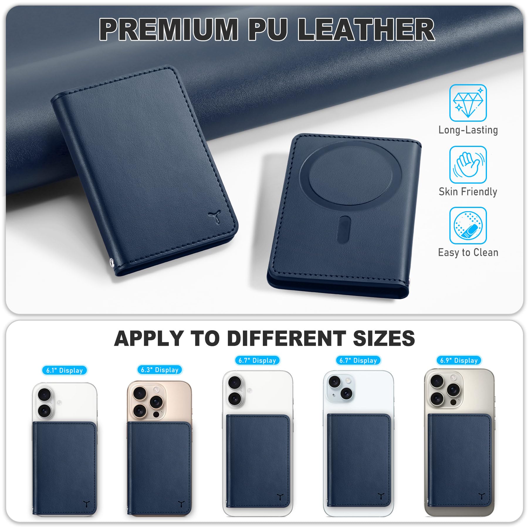 TUCCH for Magsafe Wallet with 6 Card Holders, RFID Blocking [Clear ID Window] PU Leather Men Women Folio Magnetic Phone Wallet for iPhone 16/15/14/13/12/Plus/Pro/Pro Max Series, Black