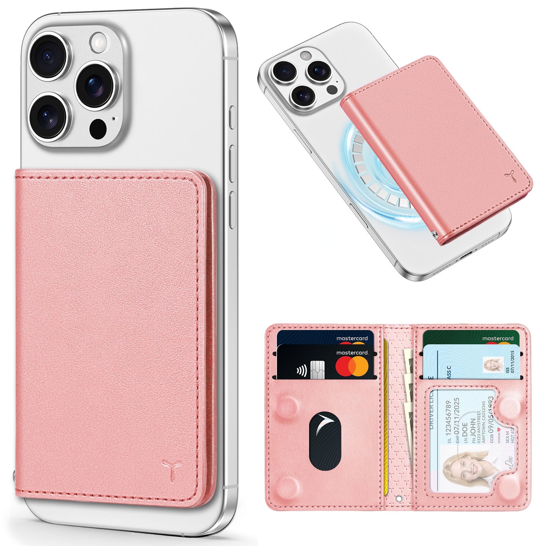 TUCCH for Magsafe Wallet with 6 Card Holders, RFID Blocking [Clear ID Window] PU Leather Men Women Folio Magnetic Phone Wallet for iPhone 16/15/14/13/12/Plus/Pro/Pro Max Series, Black