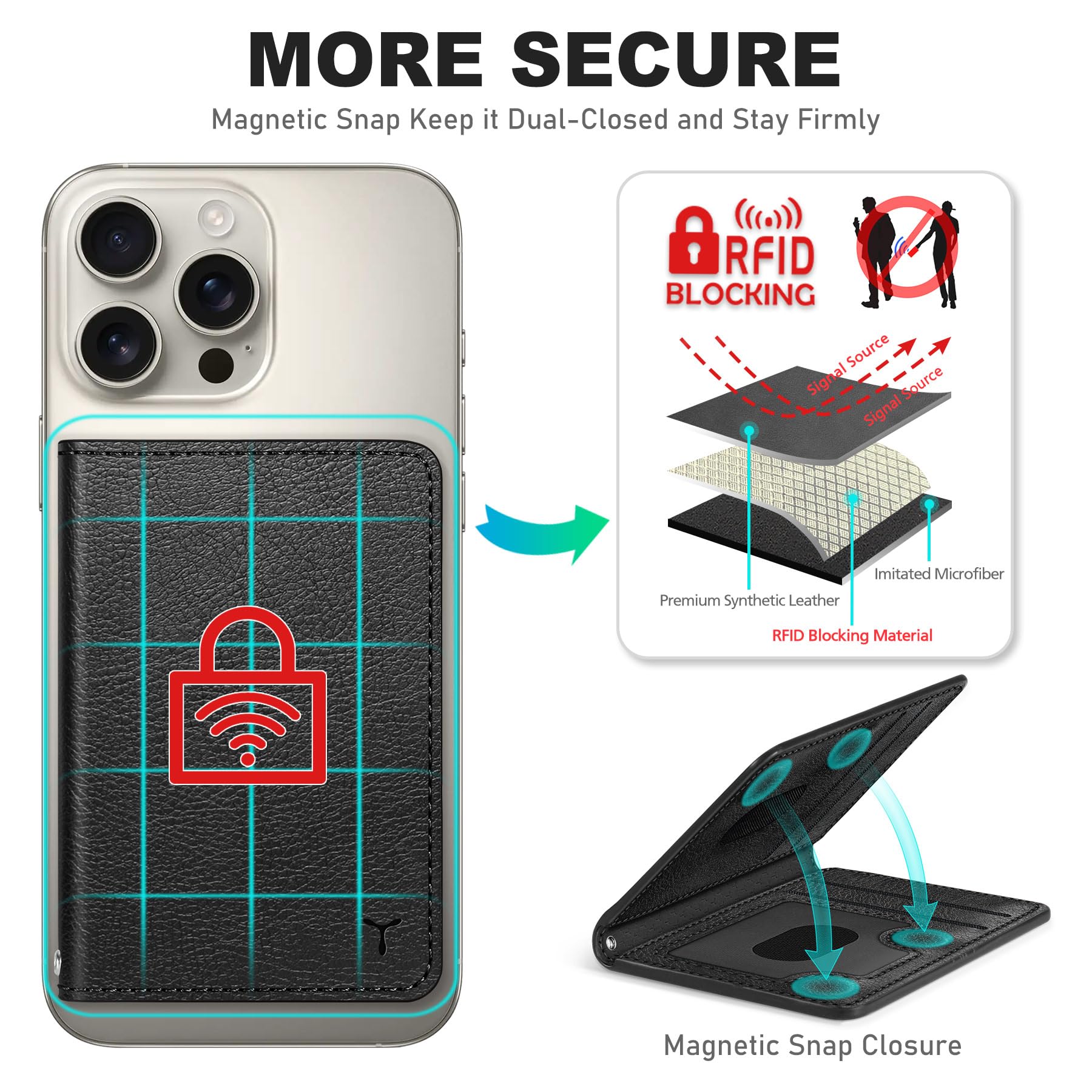 TUCCH for Magsafe Wallet with 6 Card Holders, RFID Blocking [Clear ID Window] PU Leather Men Women Folio Magnetic Phone Wallet for iPhone 16/15/14/13/12/Plus/Pro/Pro Max Series, Black