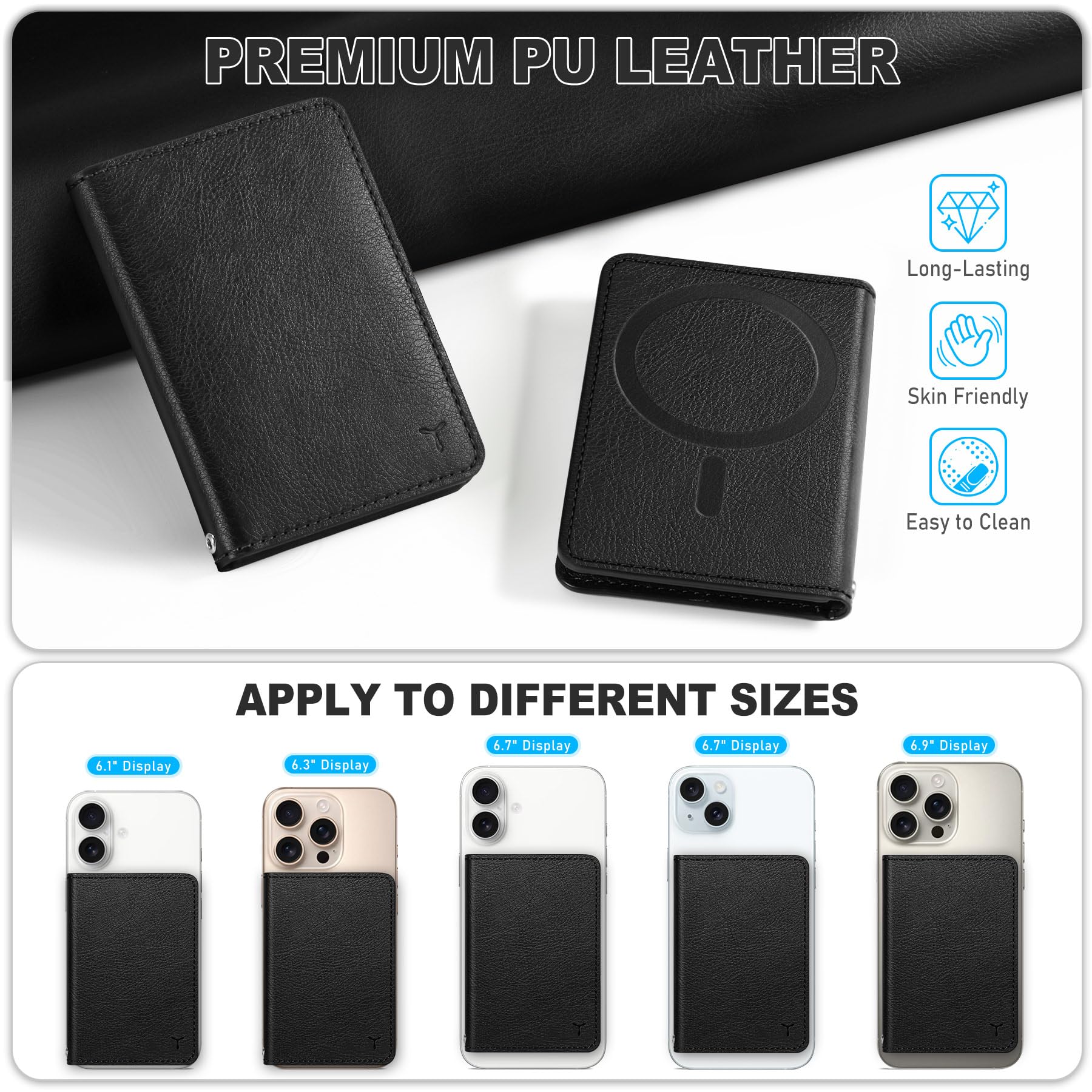 TUCCH for Magsafe Wallet with 6 Card Holders, RFID Blocking [Clear ID Window] PU Leather Men Women Folio Magnetic Phone Wallet for iPhone 16/15/14/13/12/Plus/Pro/Pro Max Series, Black