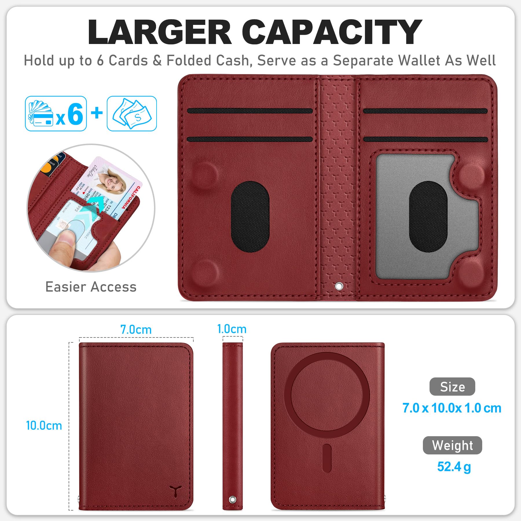 TUCCH for Magsafe Wallet with 6 Card Holders, RFID Blocking [Clear ID Window] PU Leather Men Women Folio Magnetic Phone Wallet for iPhone 16/15/14/13/12/Plus/Pro/Pro Max Series, Black