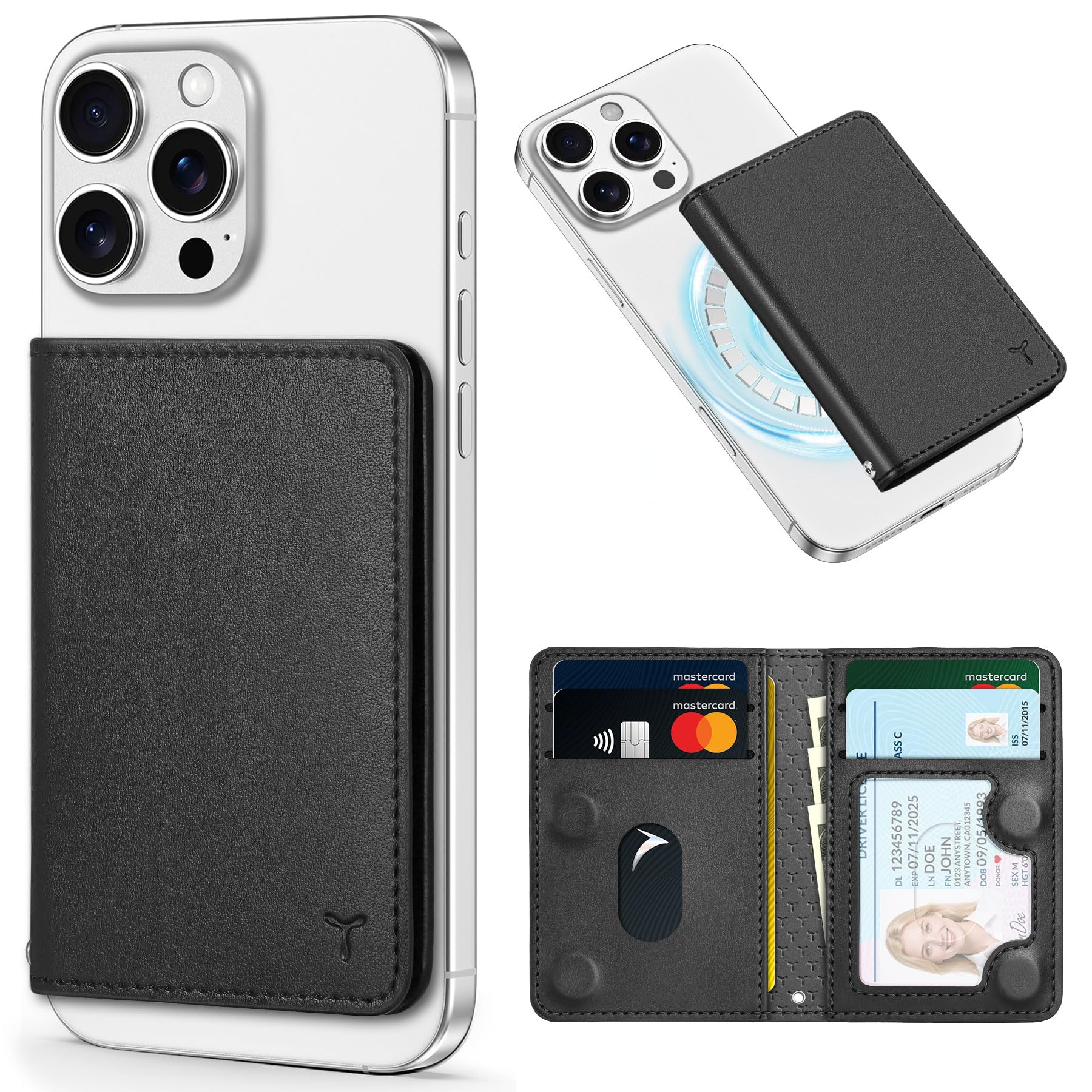 TUCCH for Magsafe Wallet with 6 Card Holders, RFID Blocking [Clear ID Window] PU Leather Men Women Folio Magnetic Phone Wallet for iPhone 16/15/14/13/12/Plus/Pro/Pro Max Series, Black
