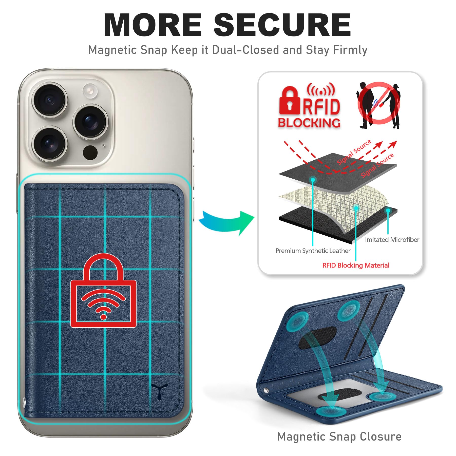 TUCCH for Magsafe Wallet with 6 Card Holders, RFID Blocking [Clear ID Window] PU Leather Men Women Folio Magnetic Phone Wallet for iPhone 16/15/14/13/12/Plus/Pro/Pro Max Series, Black