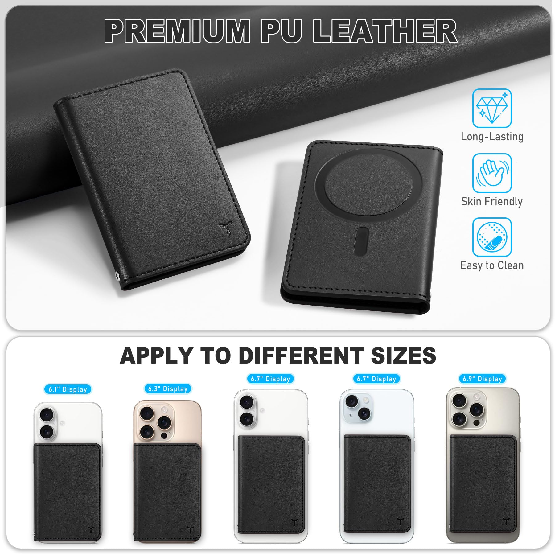 TUCCH for Magsafe Wallet with 6 Card Holders, RFID Blocking [Clear ID Window] PU Leather Men Women Folio Magnetic Phone Wallet for iPhone 16/15/14/13/12/Plus/Pro/Pro Max Series, Black