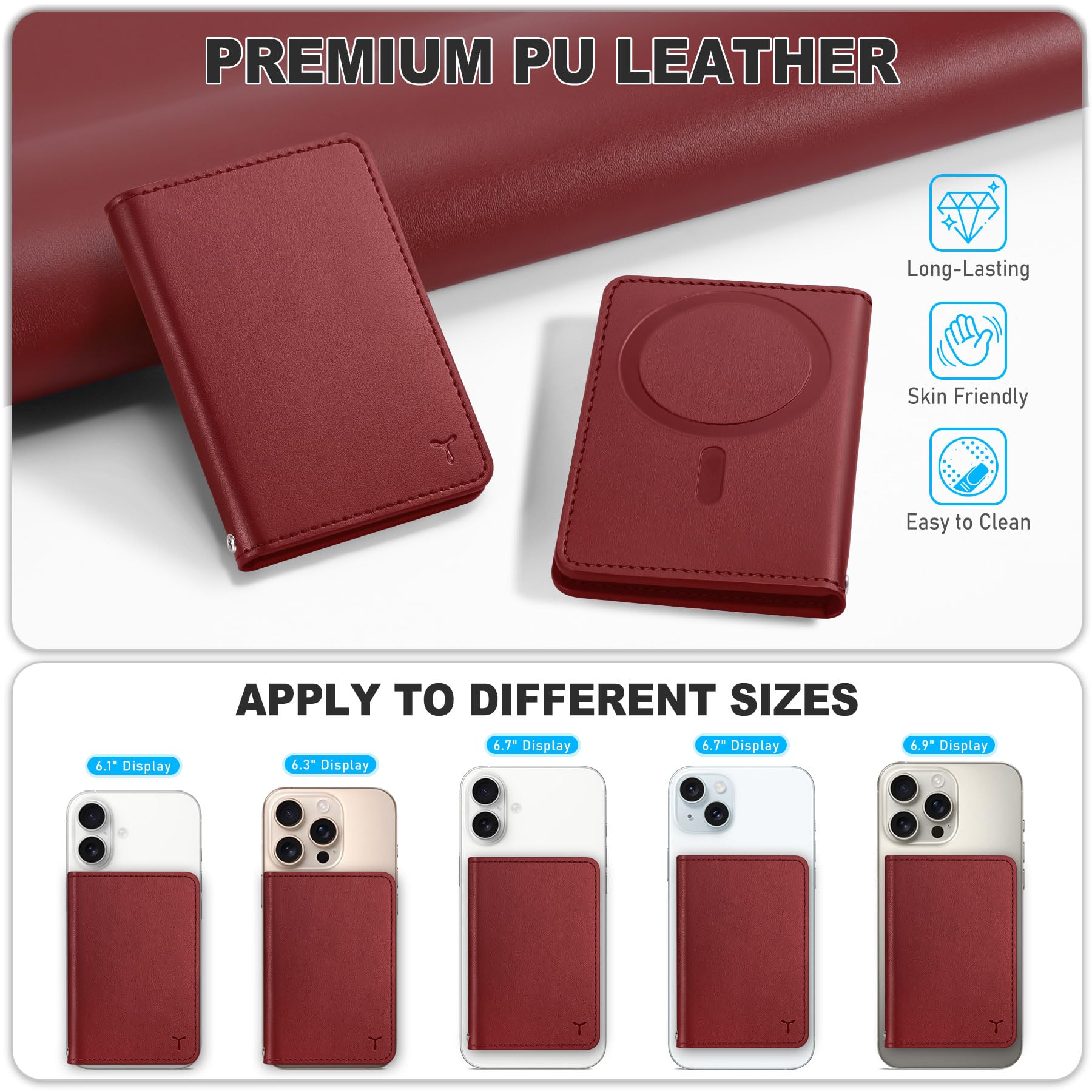 TUCCH for Magsafe Wallet with 6 Card Holders, RFID Blocking [Clear ID Window] PU Leather Men Women Folio Magnetic Phone Wallet for iPhone 16/15/14/13/12/Plus/Pro/Pro Max Series, Black