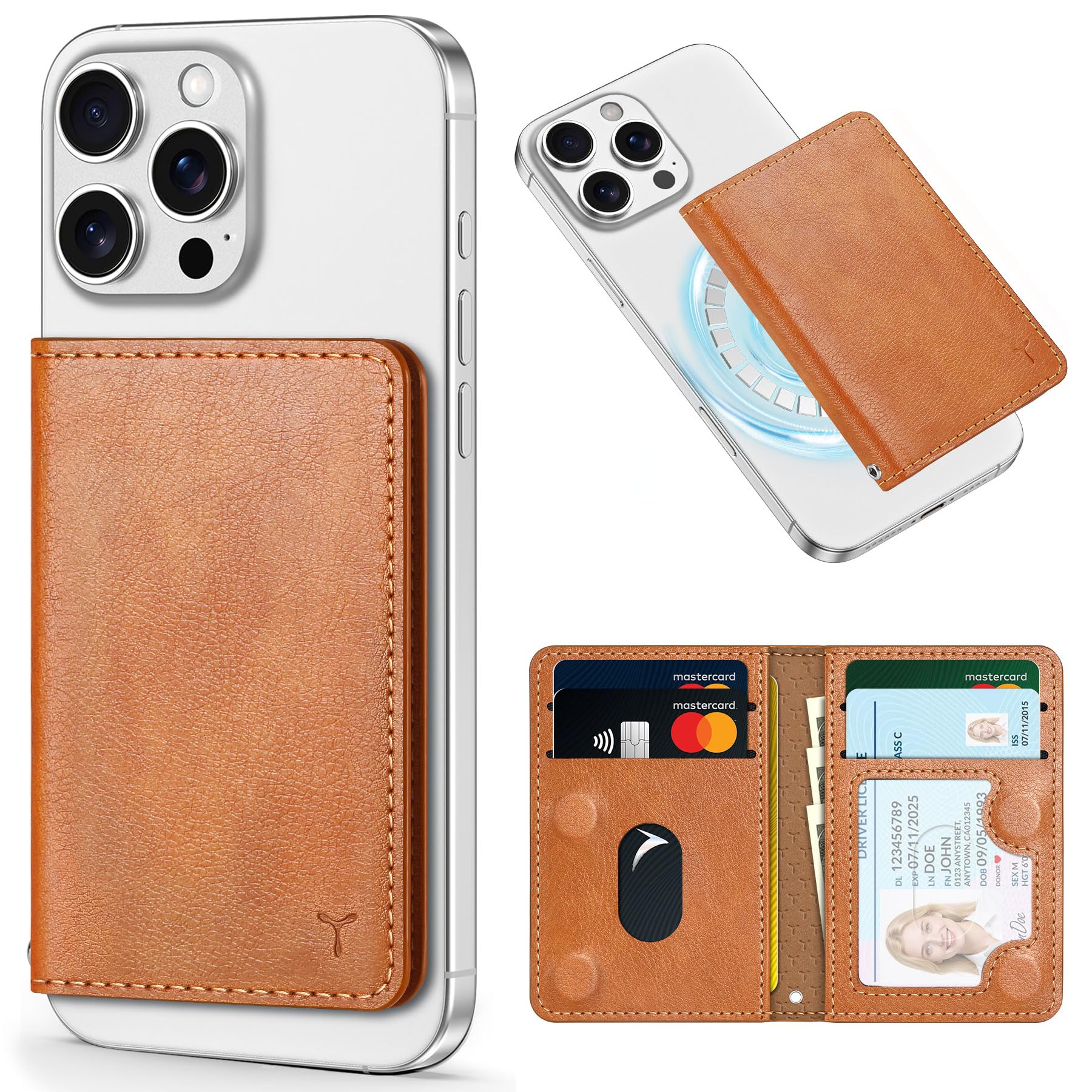 TUCCH for Magsafe Wallet with 6 Card Holders, RFID Blocking [Clear ID Window] PU Leather Men Women Folio Magnetic Phone Wallet for iPhone 16/15/14/13/12/Plus/Pro/Pro Max Series, Black