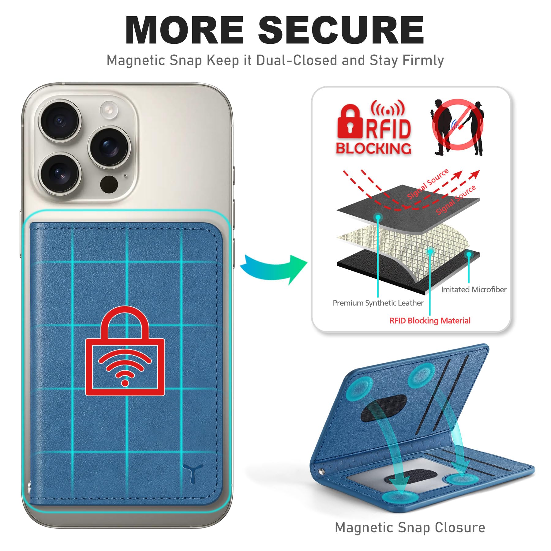 TUCCH for Magsafe Wallet with 6 Card Holders, RFID Blocking [Clear ID Window] PU Leather Men Women Folio Magnetic Phone Wallet for iPhone 16/15/14/13/12/Plus/Pro/Pro Max Series, Black