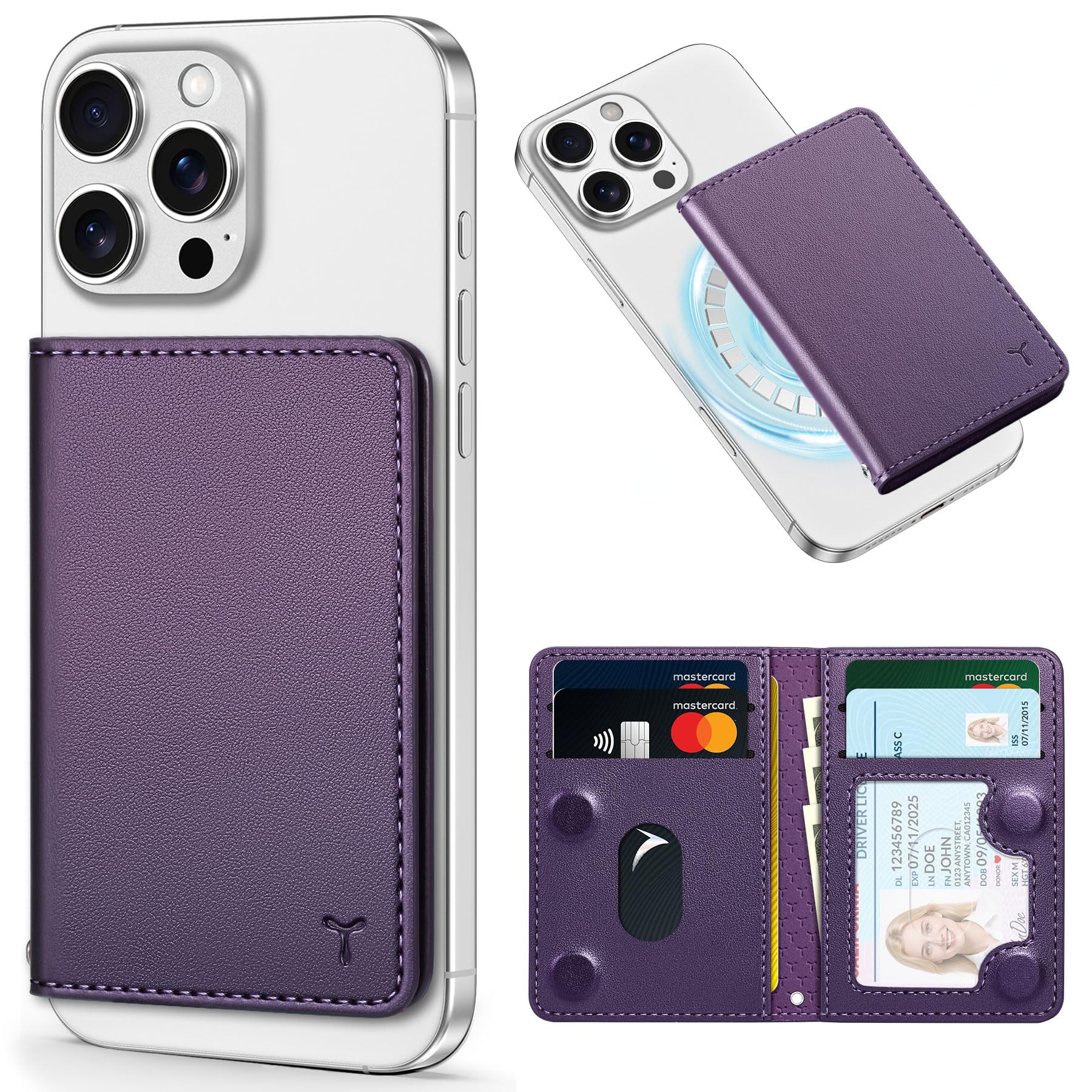 TUCCH for Magsafe Wallet with 6 Card Holders, RFID Blocking [Clear ID Window] PU Leather Men Women Folio Magnetic Phone Wallet for iPhone 16/15/14/13/12/Plus/Pro/Pro Max Series, Black